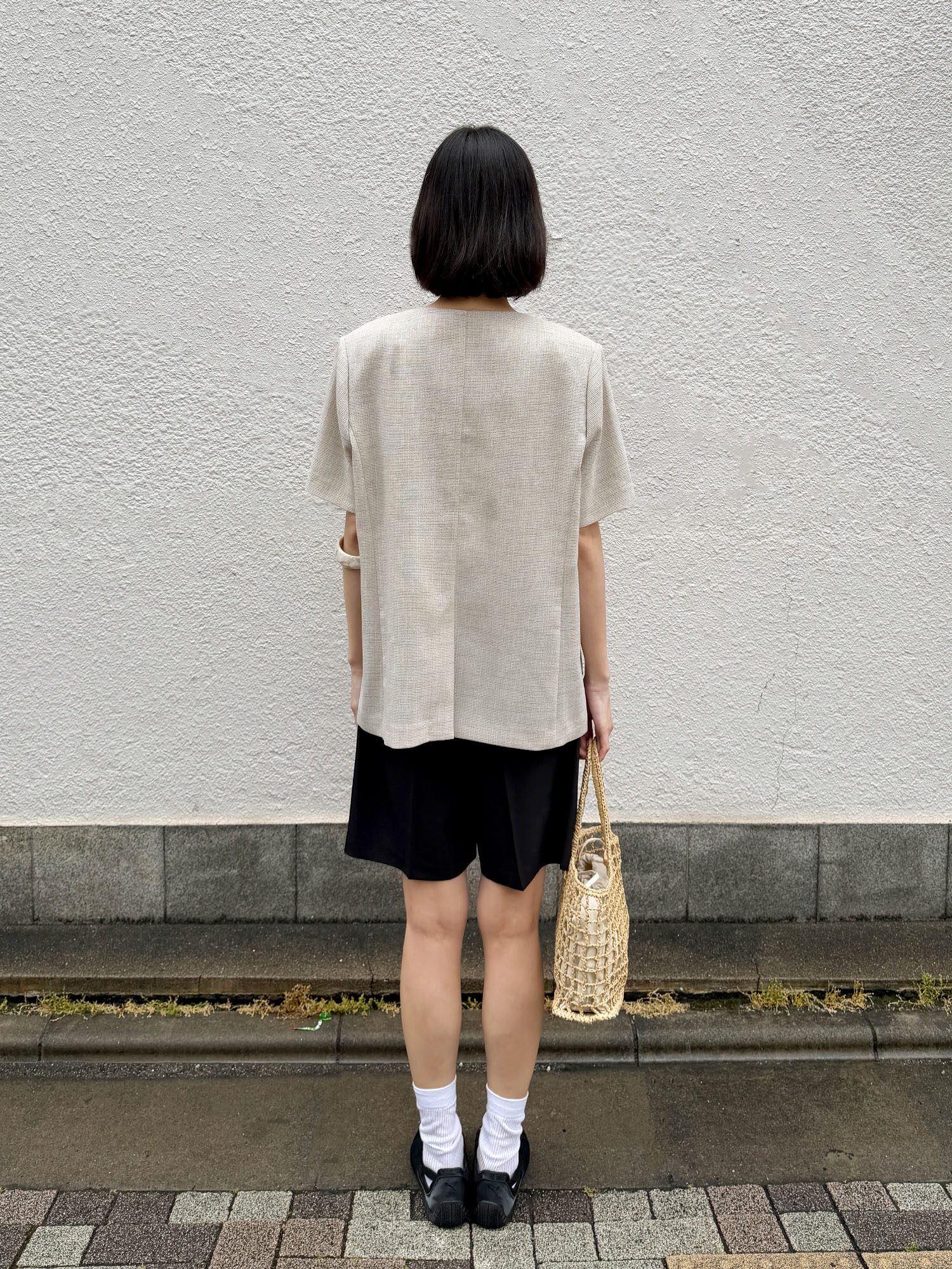 6610 NOCOLLAR HALF SLEEVE JACKET (BEIGE)