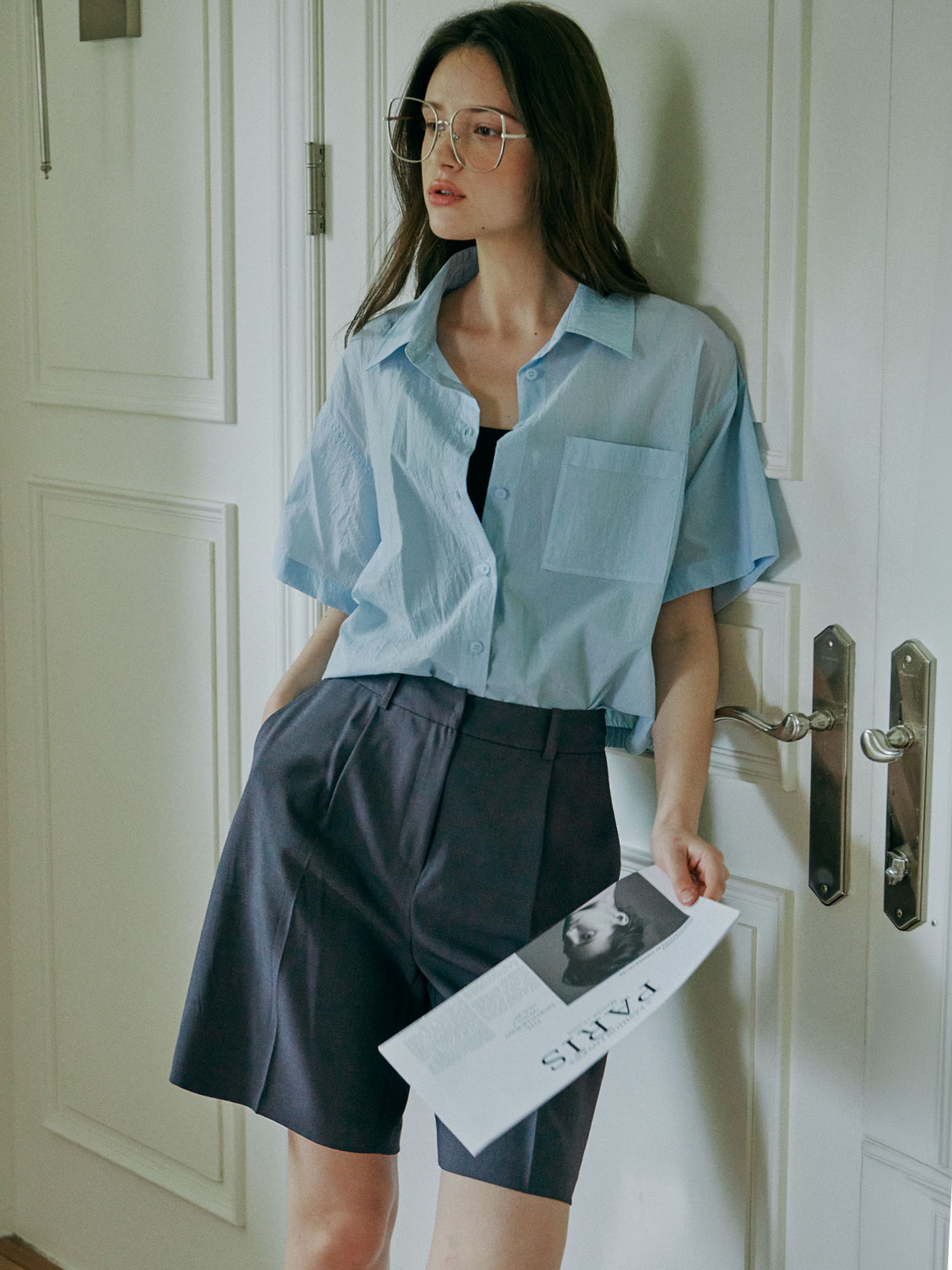 2211 ONE TUCK HALF PANTS (D/GREY)