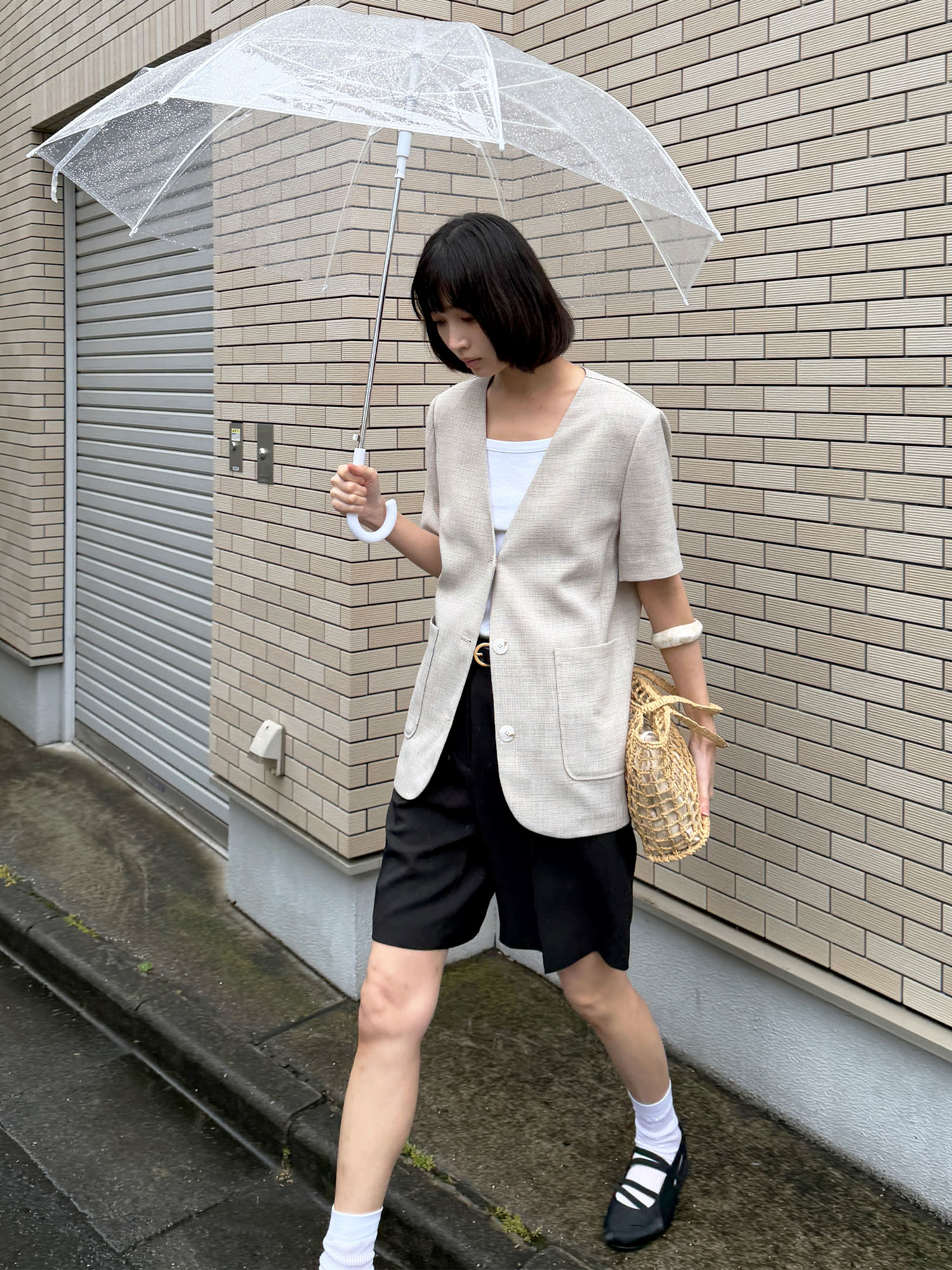 6610 NOCOLLAR HALF SLEEVE JACKET (BEIGE)