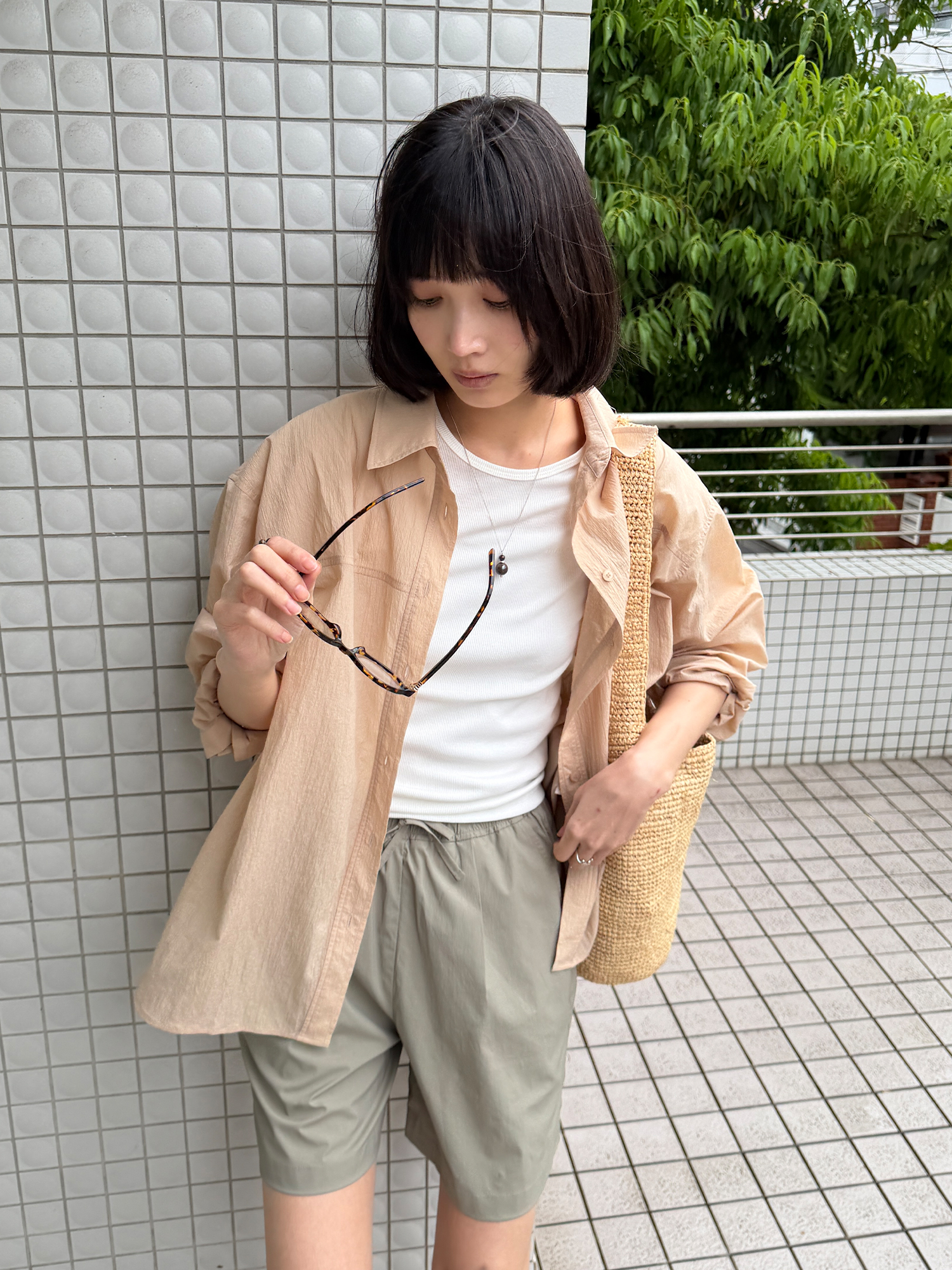 4121 SUMMER NYLON OVER FIT SHIRT (BEIGE)