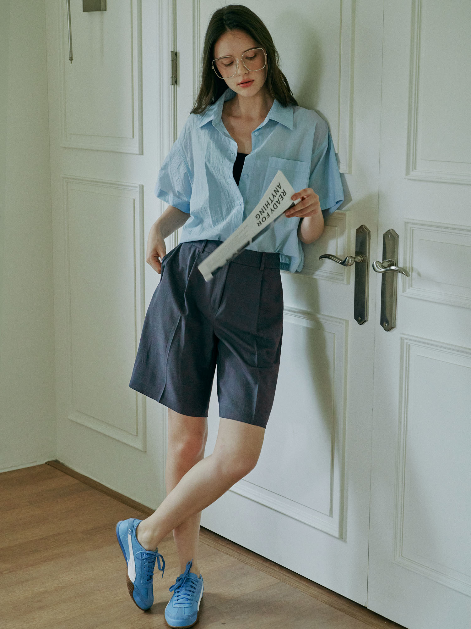 2211 ONE TUCK HALF PANTS (D/GREY)