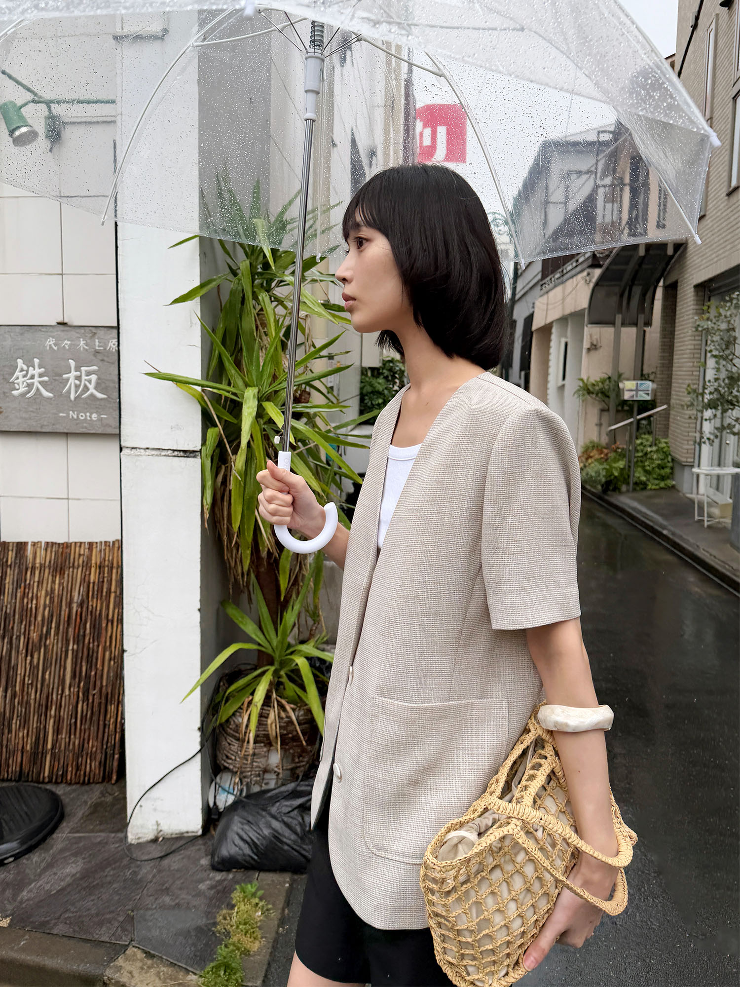 6610 NOCOLLAR HALF SLEEVE JACKET (BEIGE)