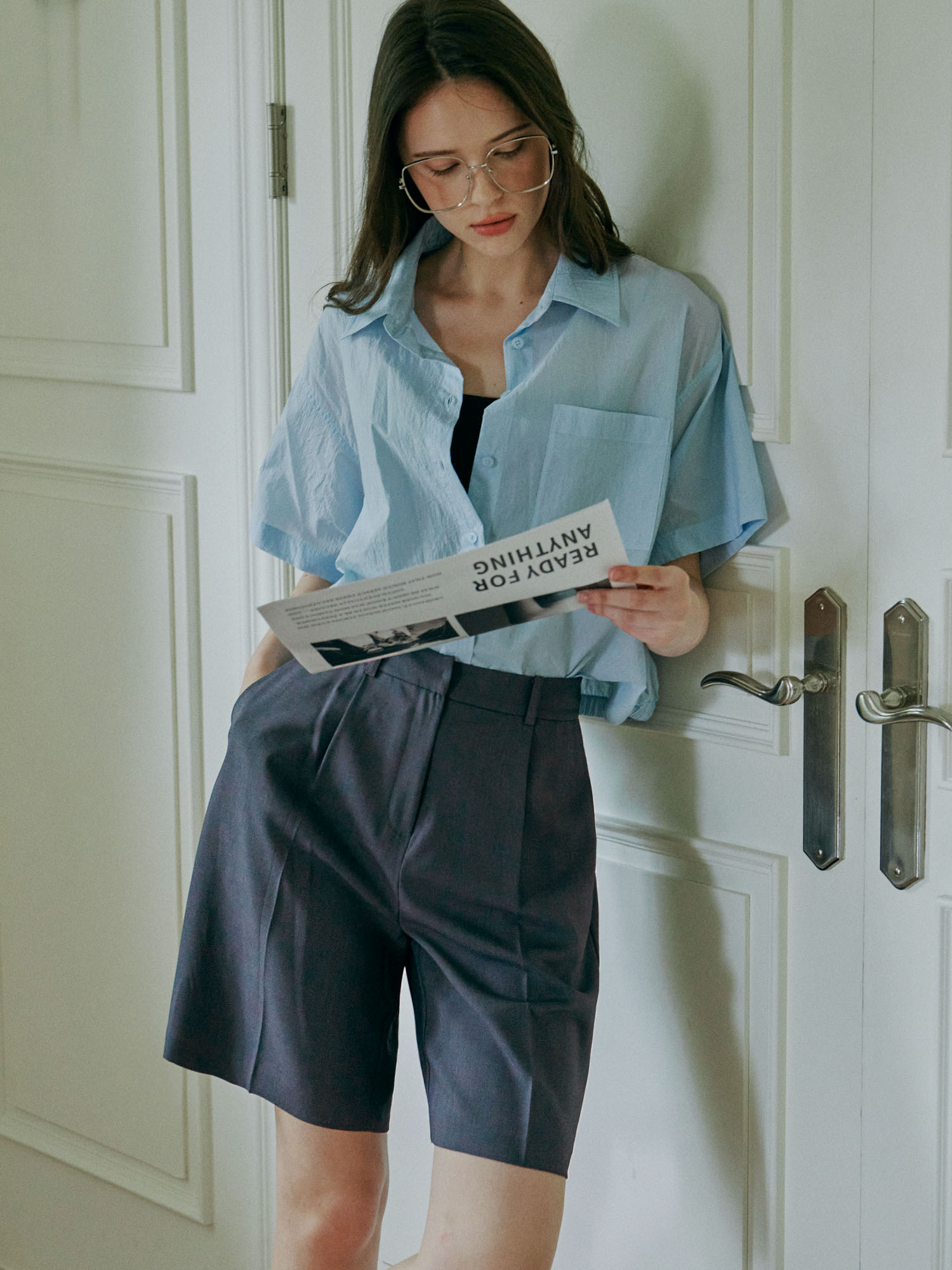 2211 ONE TUCK HALF PANTS (D/GREY)