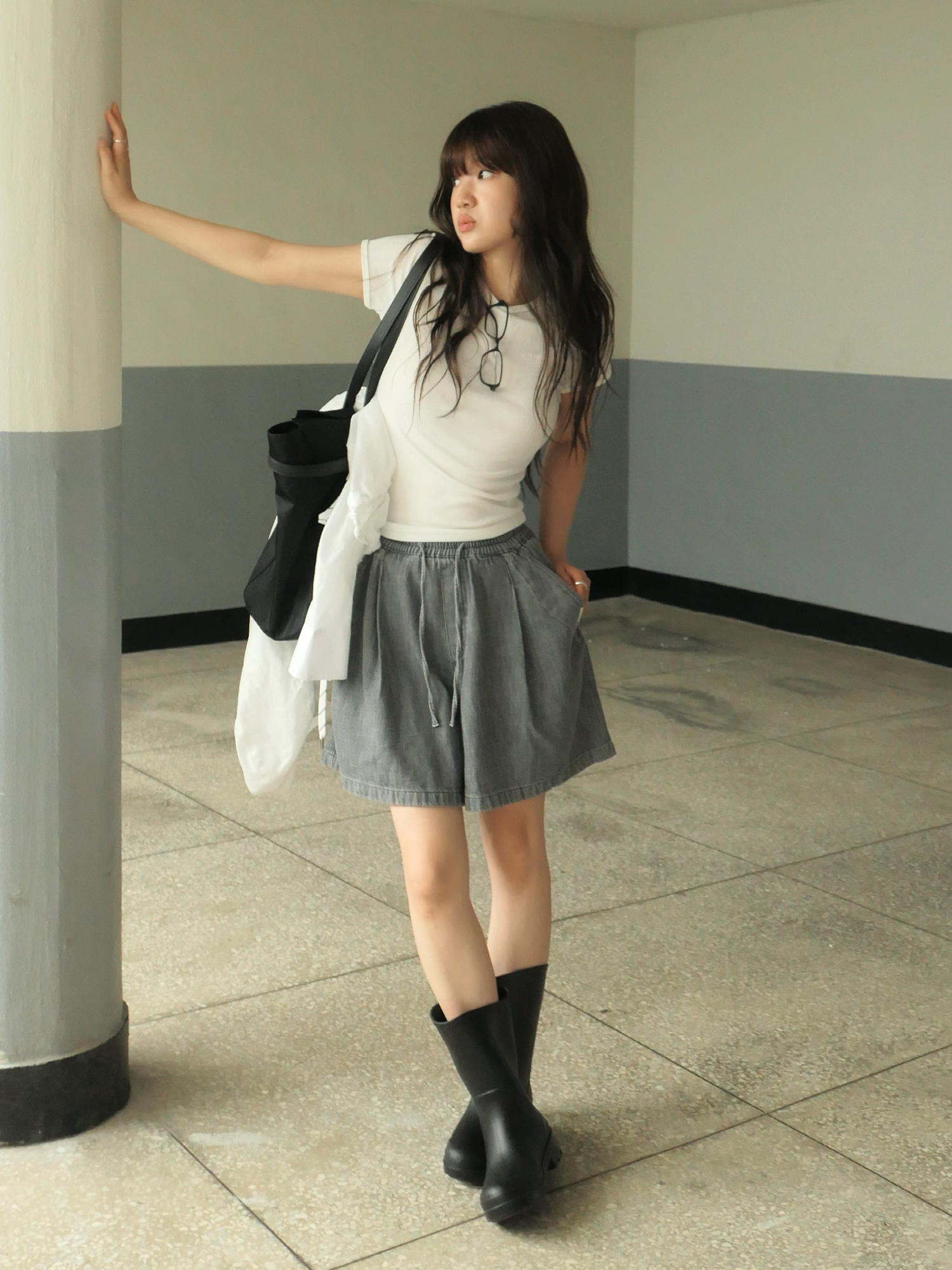9206 LIGHTWEIGHT HALF DENIM PANTS (GRAY)