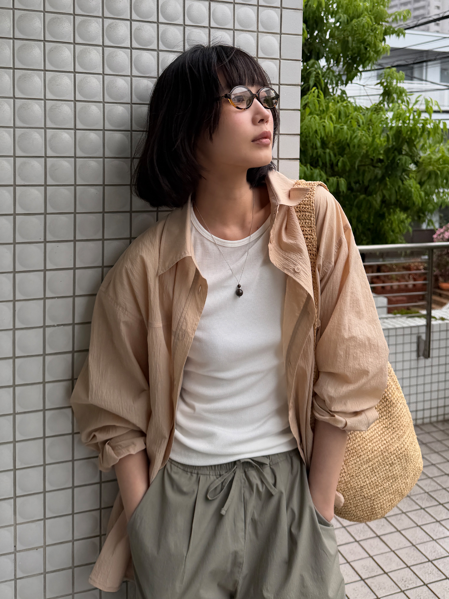4121 SUMMER NYLON OVER FIT SHIRT (BEIGE)