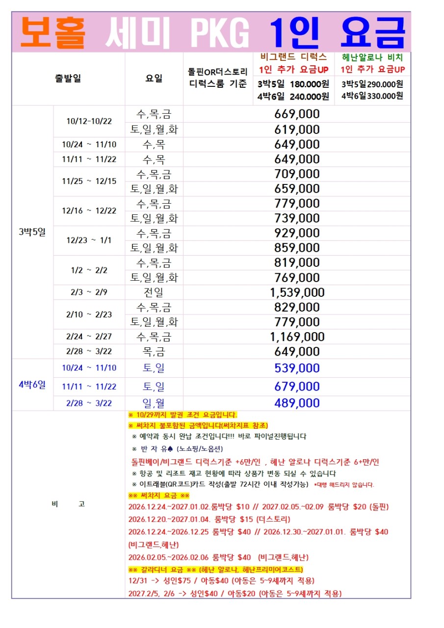 [부산출발] 청정자연 필리핀 보홀 3박5일/4박6일
