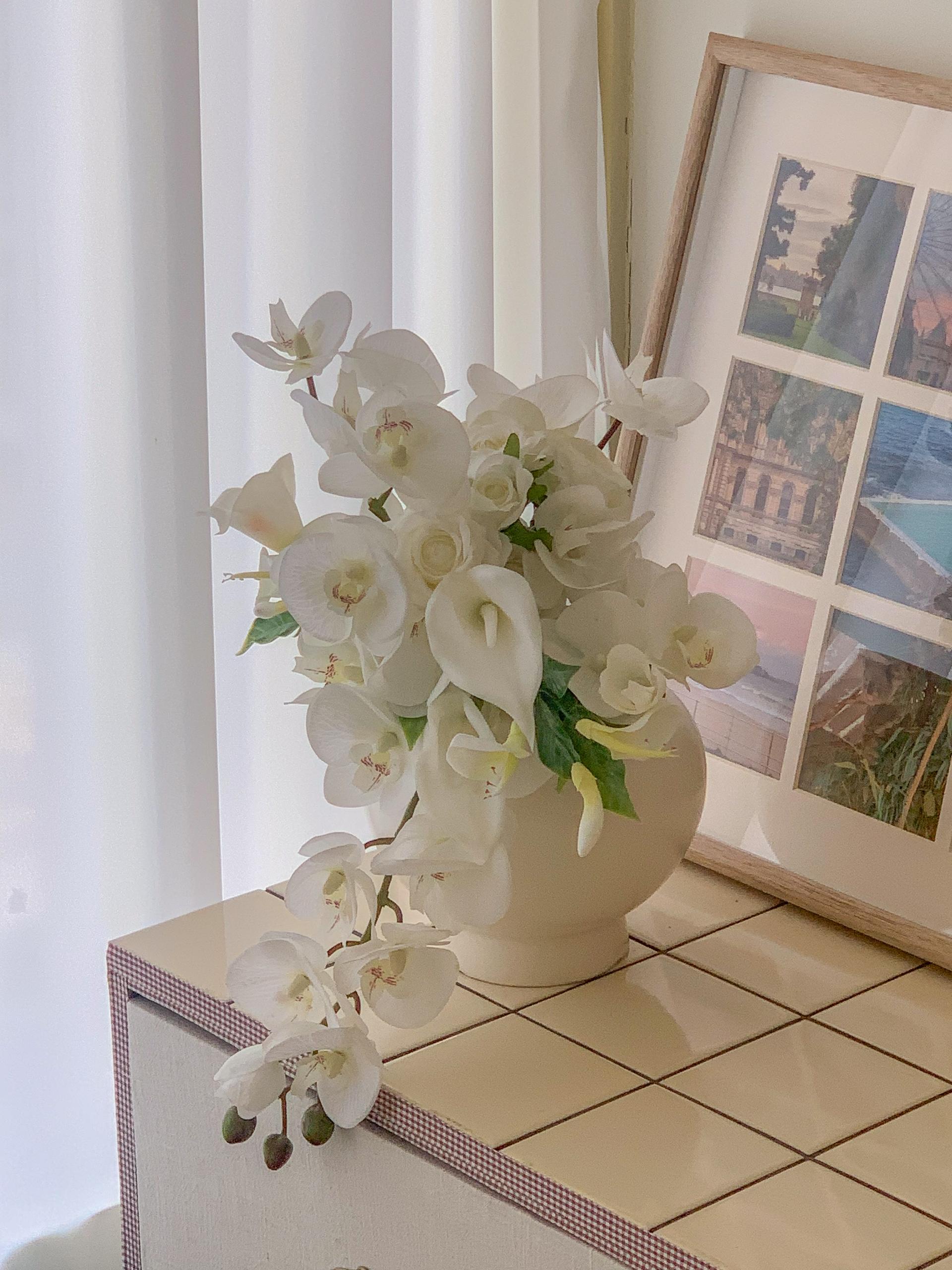 White orchid drop bouquet