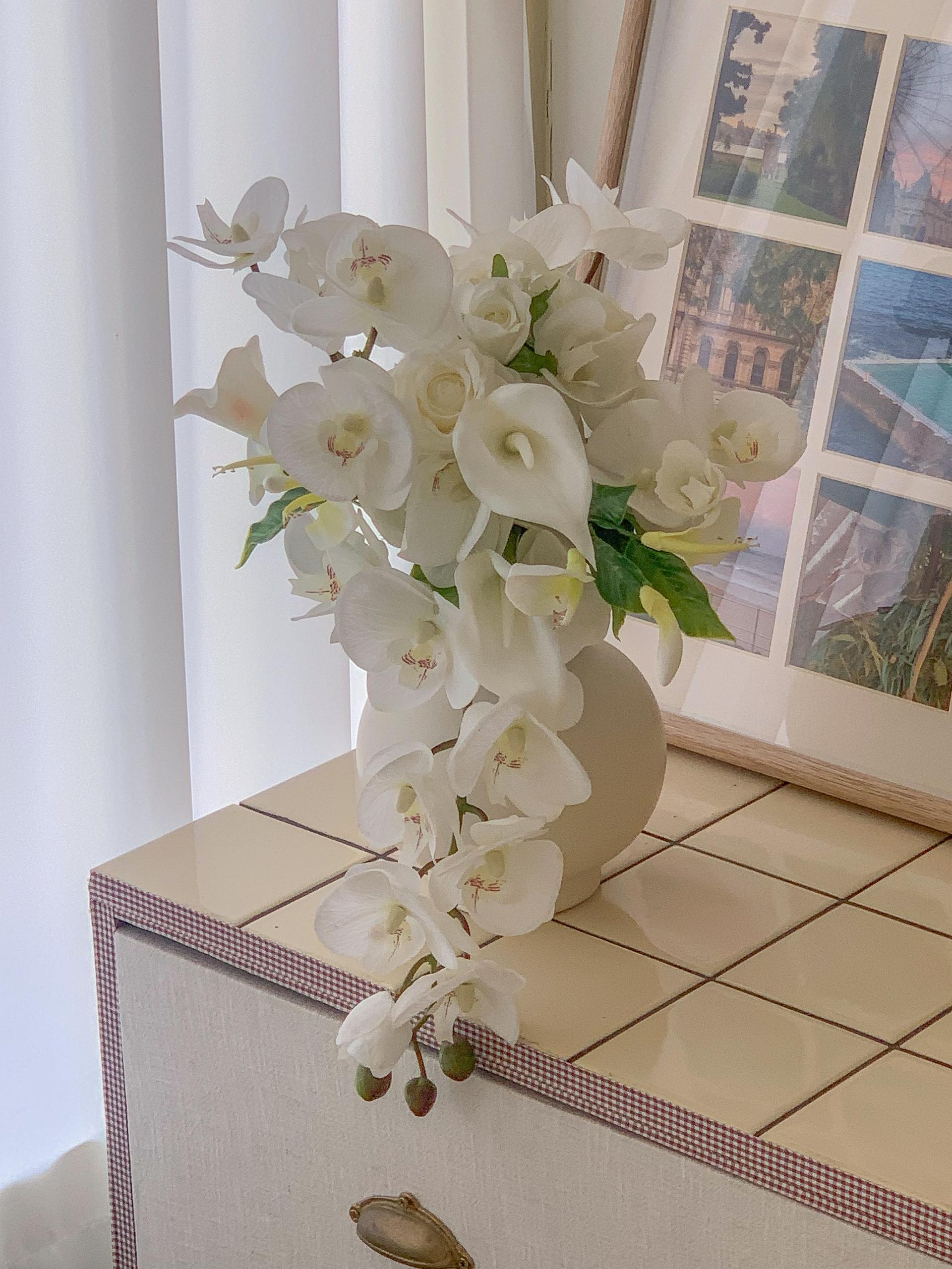 White orchid drop bouquet