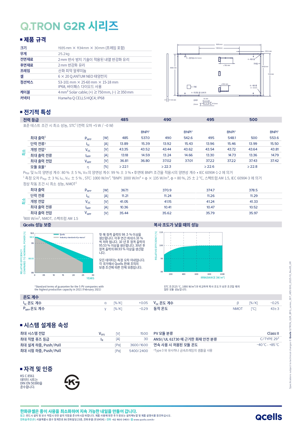 [한화솔루션] Q.TRON_G2R BFG 태양광 모듈 | 500W | 2등급