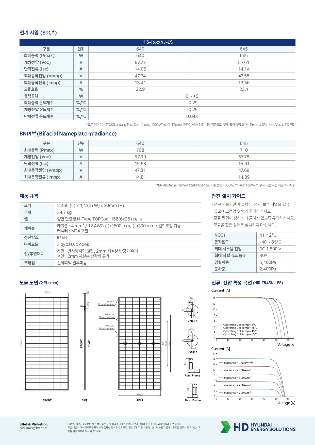 [현대에너지솔루션] HiS-T645NJ-ES 태양광 모듈 | 645W | 2등급