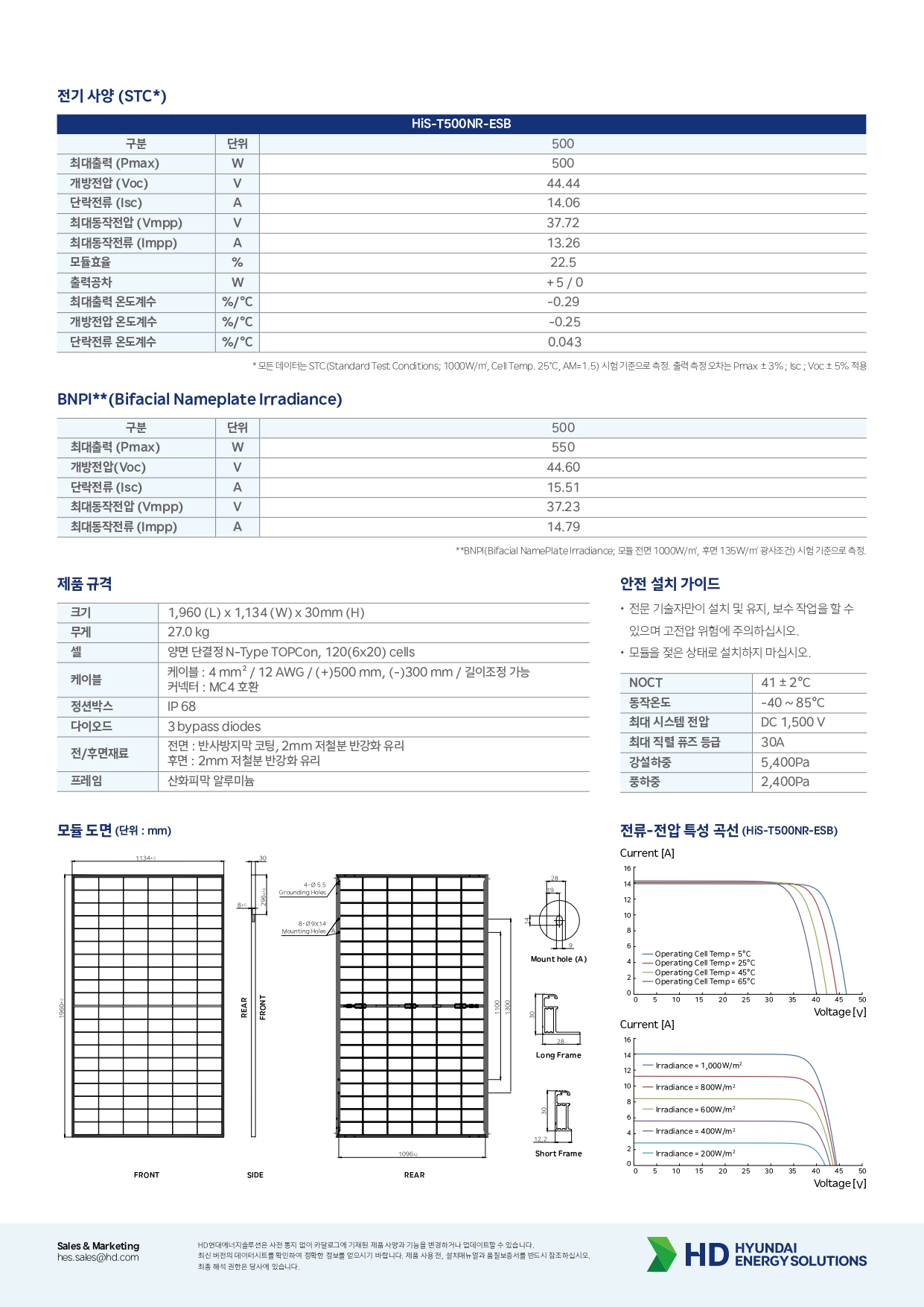 [현대에너지솔루션] HiS-T500NR-ES 태양광 모듈 | 500W | 2등급