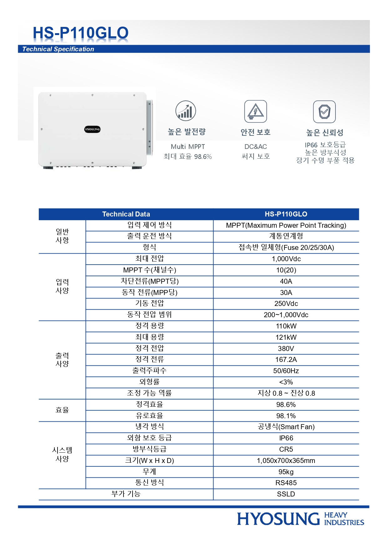 [효성] HS-P110 GLO 태양광 인버터 | 110kW