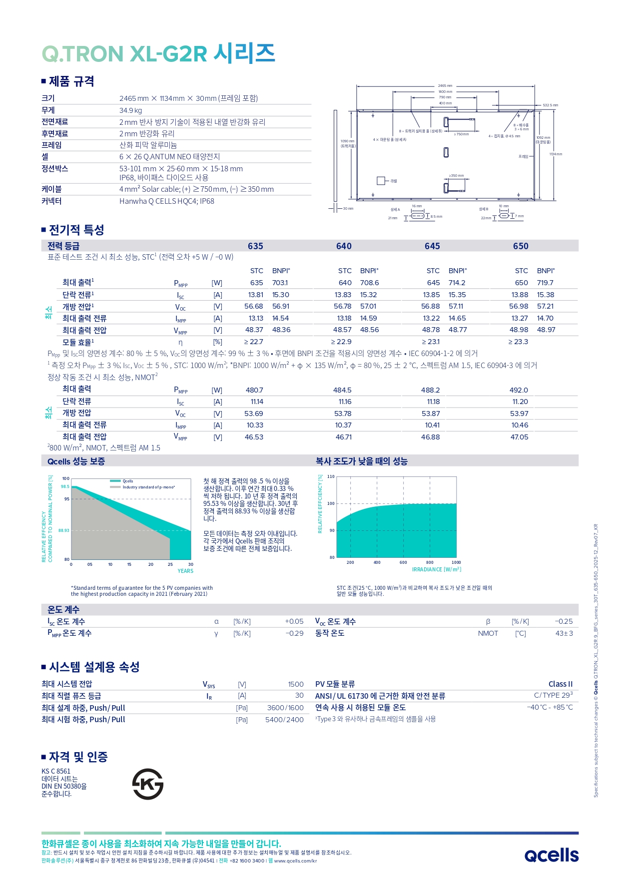 [한화솔루션] Q.TRON_XL_G2R.9 BFG 태양광 모듈 | 650W | 2등급