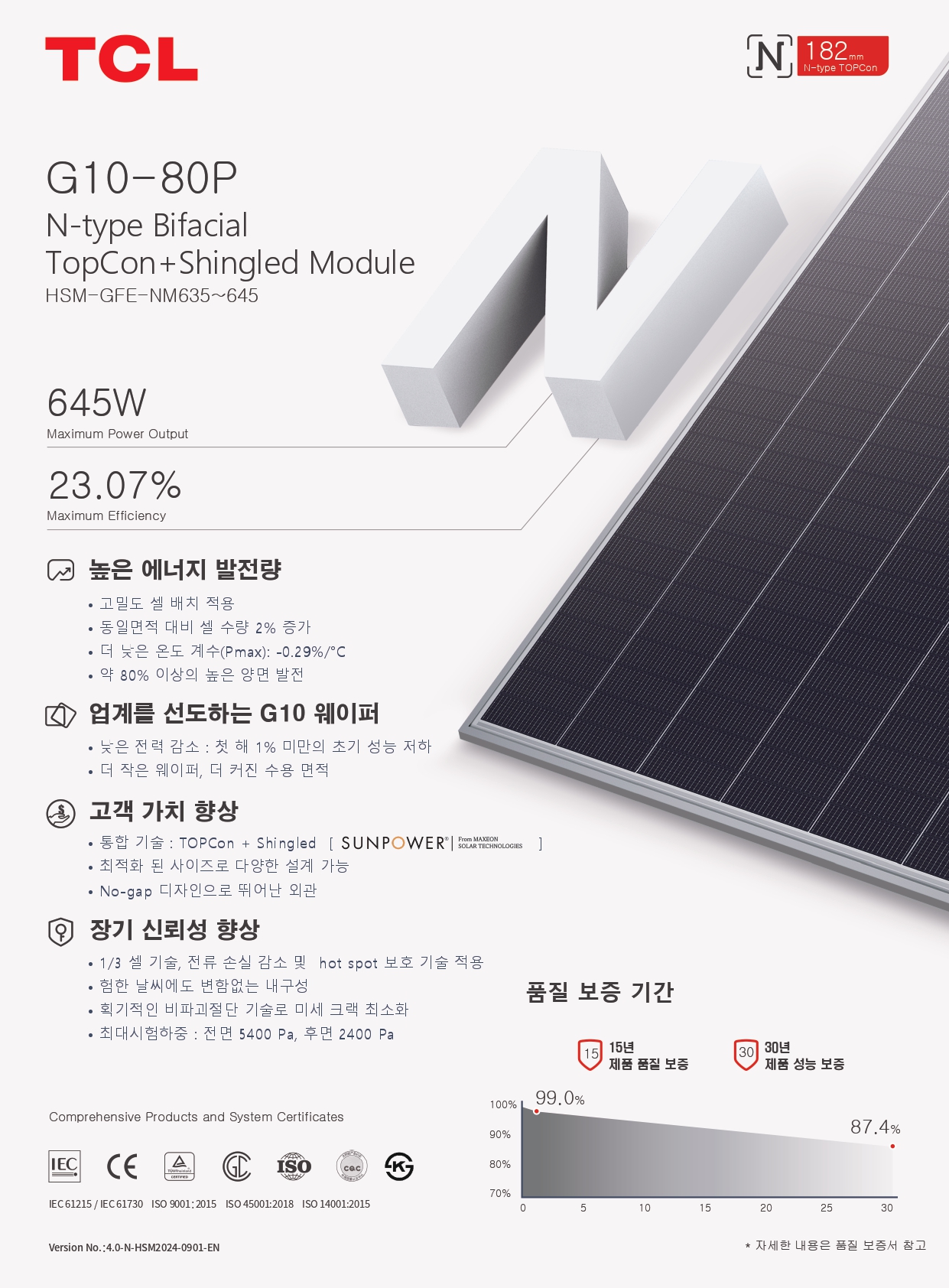 [TCL] HSM-GFE-NM645 태양광 모듈 | 645W | 무등급