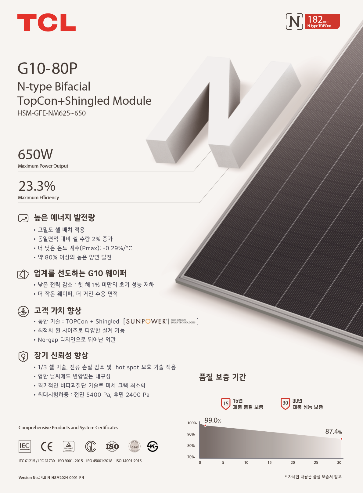 [TCL] HSM-GFE-NM640 태양광 모듈 | 640W | 무등급