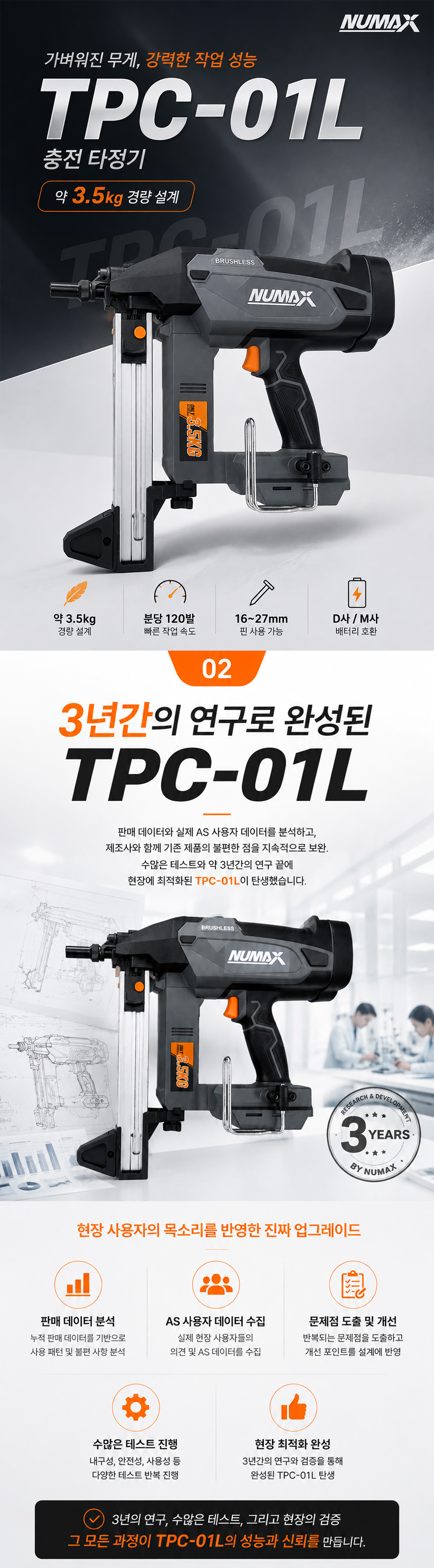 타포스 누맥스 타정기 TPC-01 L 20V 충전 콘크리트 네일러 타카 베어툴 뉴맥스