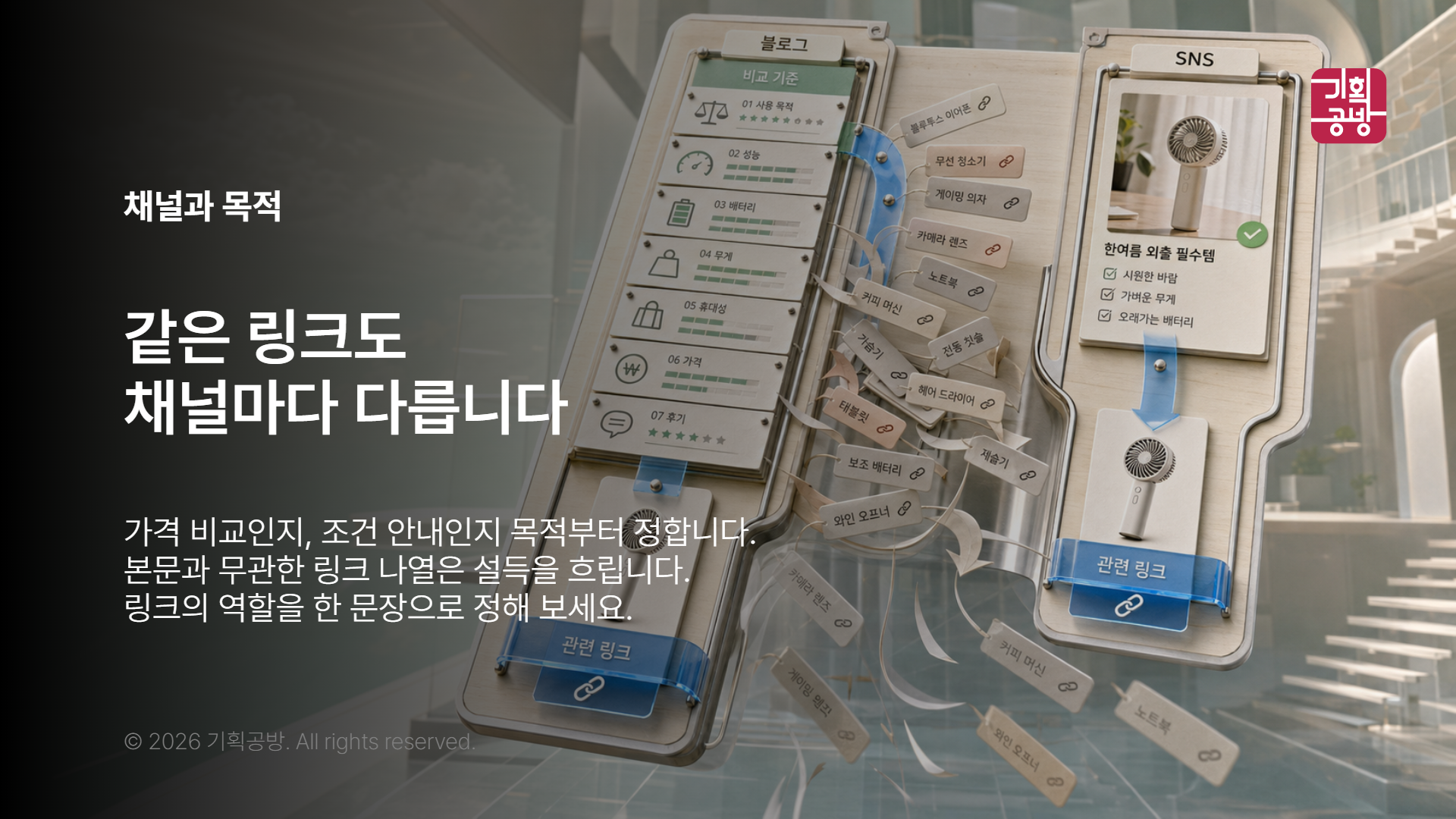 블로그와 SNS 링크 목적을 구분한 보드