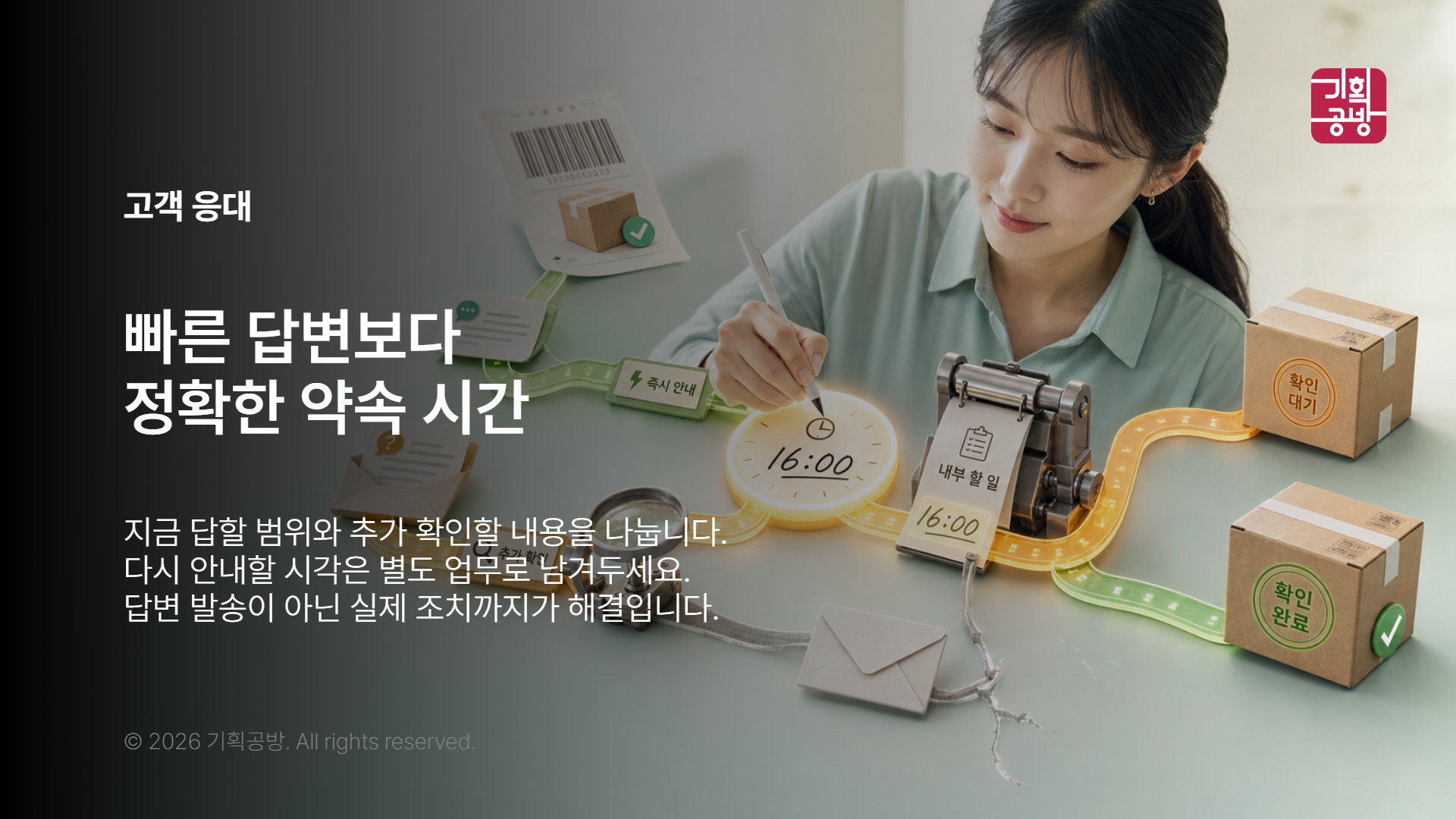 고객 문의 답변 기한을 적는 담당자 모습