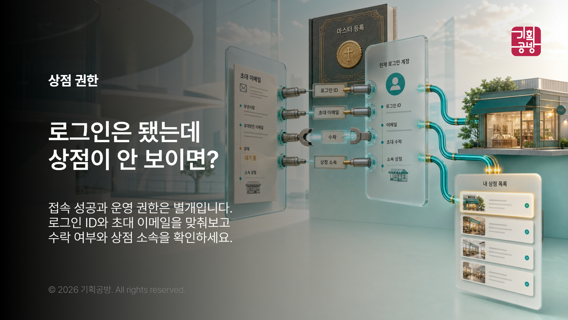 초대 이메일과 운영 상점을 대조하는 업무 장면