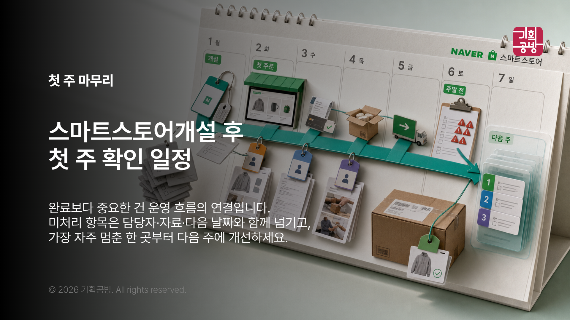 개설 후 첫 주 확인 일정을 표시한 운영 달력