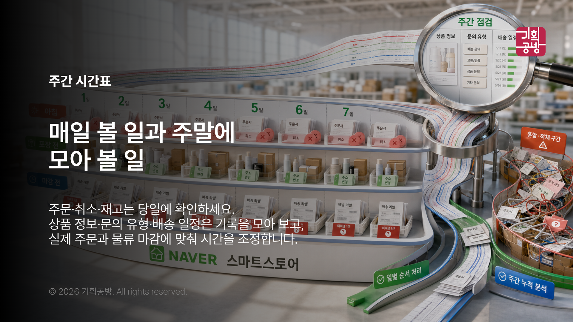 첫 주 업무를 날짜별로 나눈 판매자 시간표