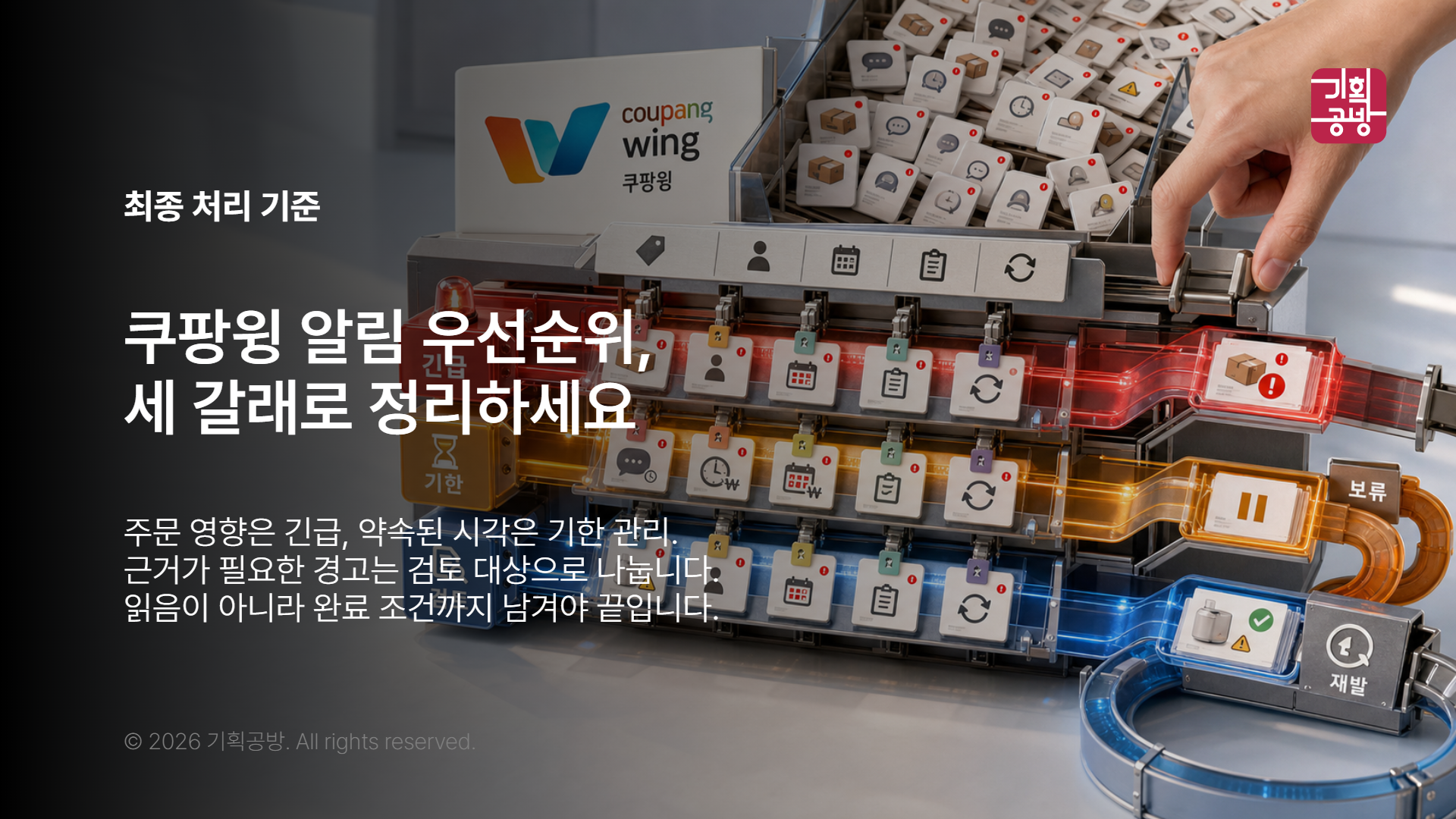 알림 우선순위표를 확인하는 업무 손길