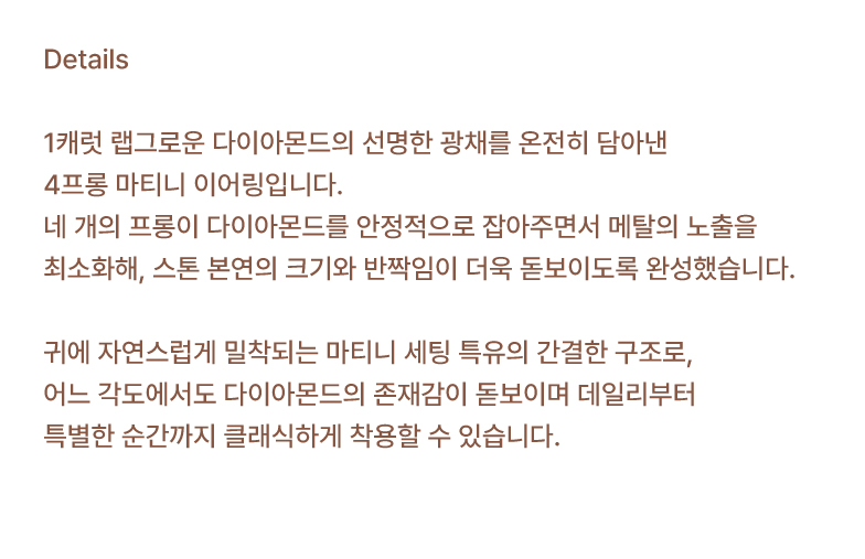 [기획] 마티니 귀걸이[4prong] - 1캐럿
