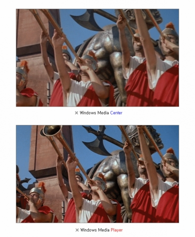 Windows Vista 운영체제에서 MS 동영상 Player 재생상태 비교화면 (모니터 : EIZO S2411W, 그래픽카드 : 8600GT)