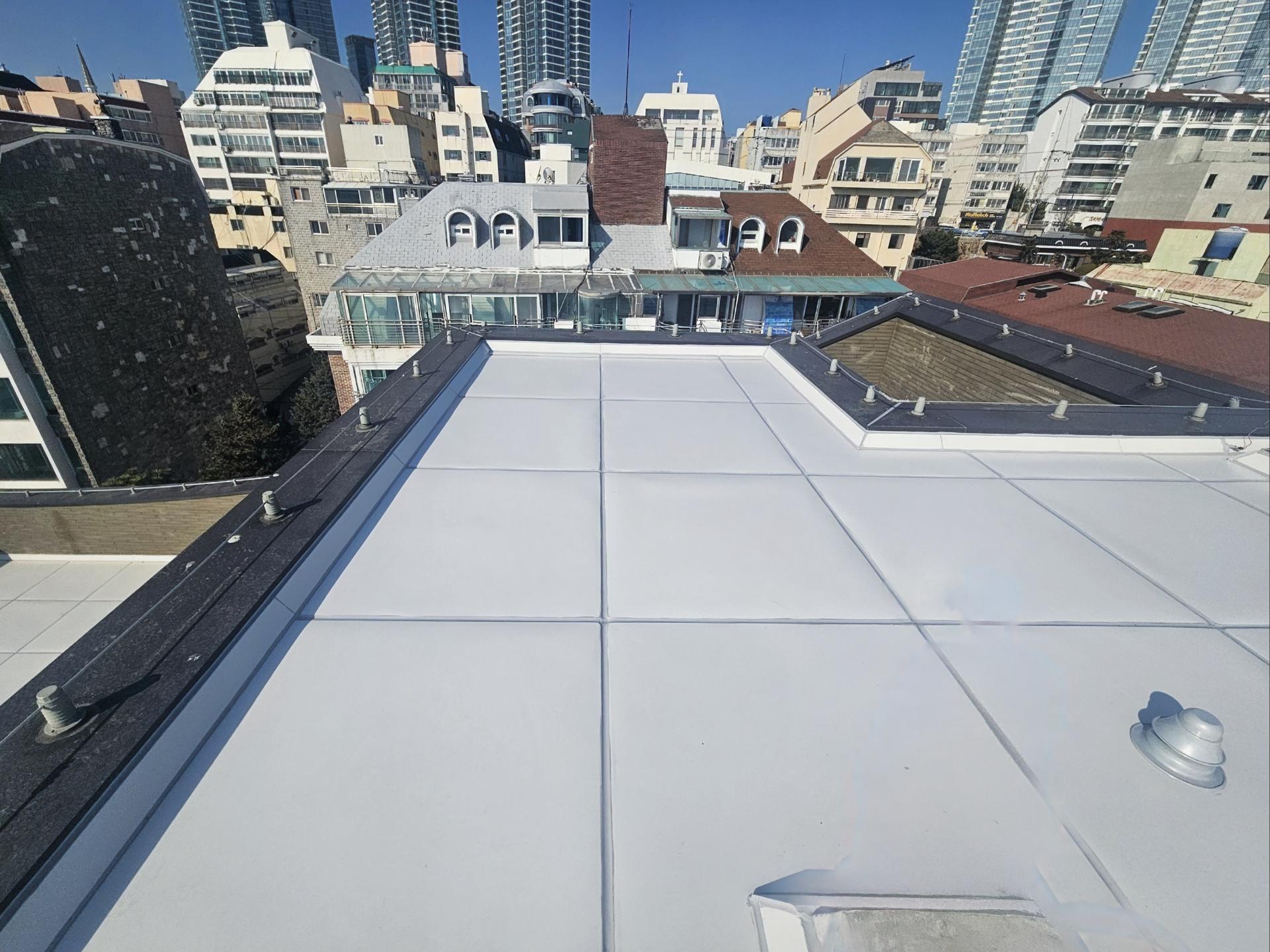 부산 해운대 H사 빌딩 옥상방수 스틸방수 스테인리스옥상방수 스테인리스 스텐방수 시공현장 (주)연합스틸 보강형 시공후