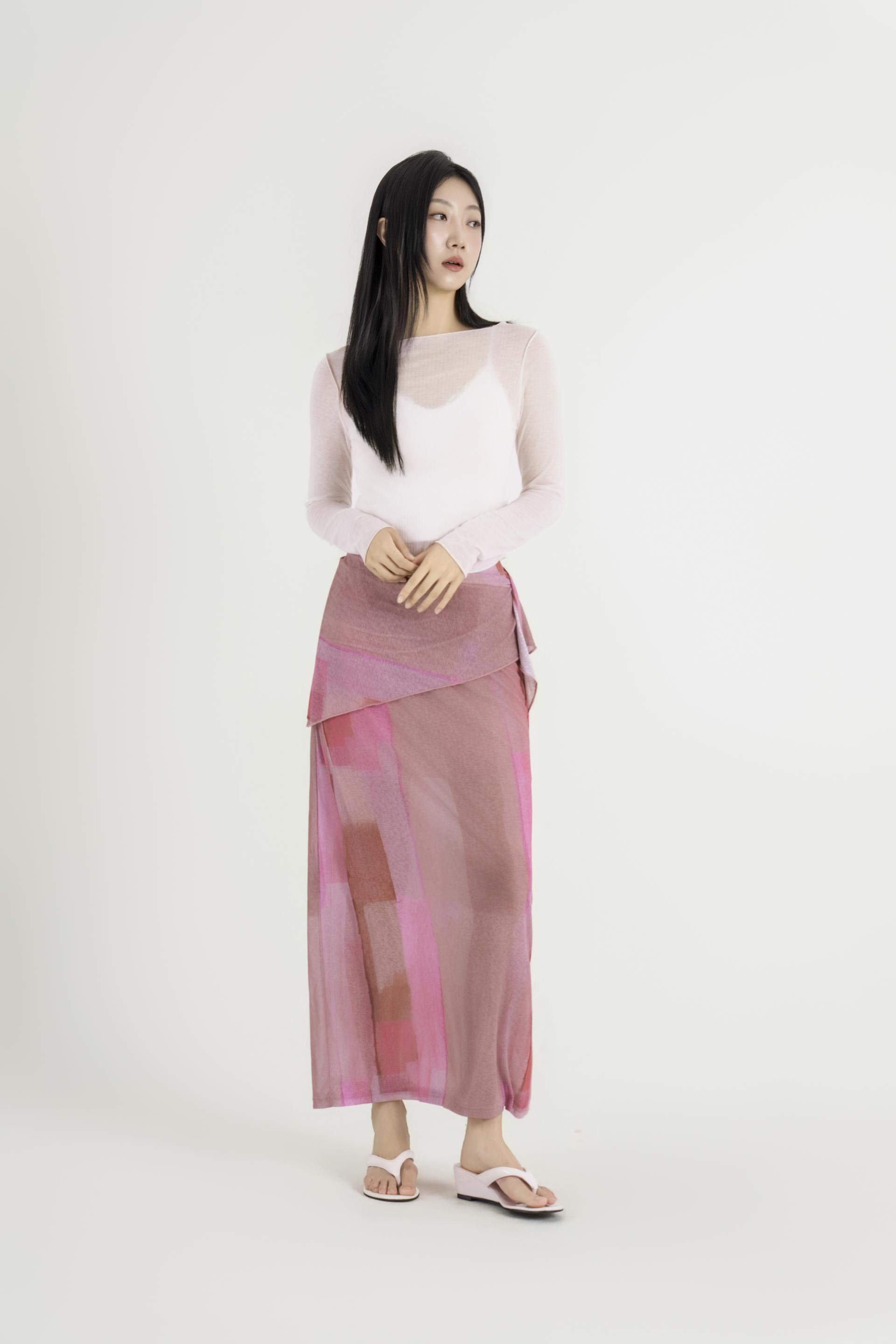 컬러 베일 랩 스커트