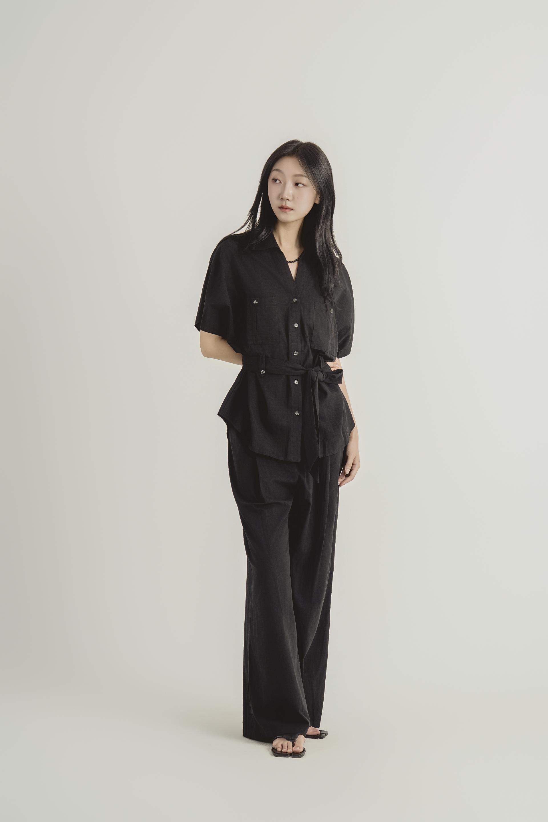 린넨 스트랩 셔츠 와이드 팬츠 셋업