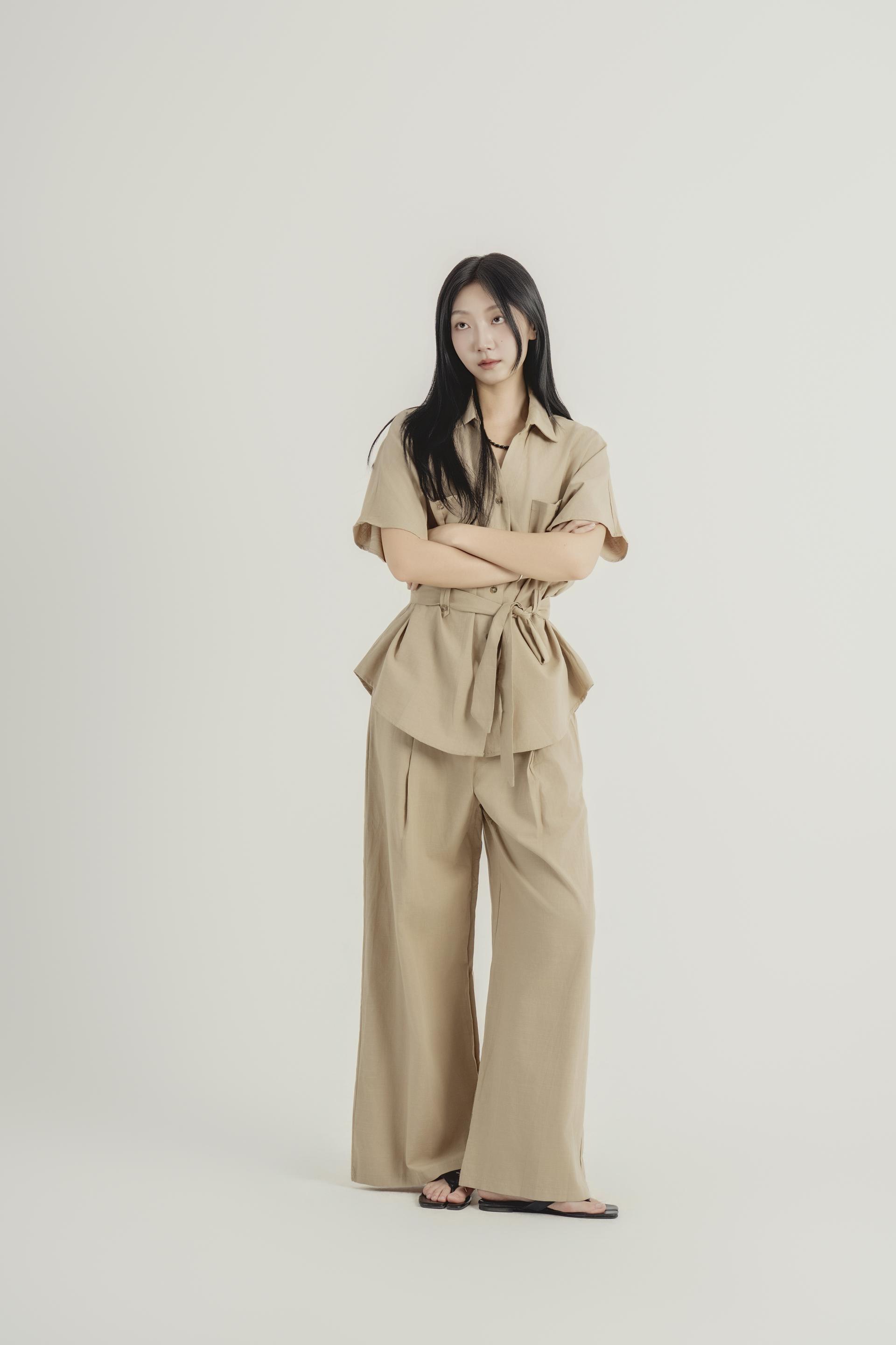 린넨 스트랩 셔츠 와이드 팬츠 셋업