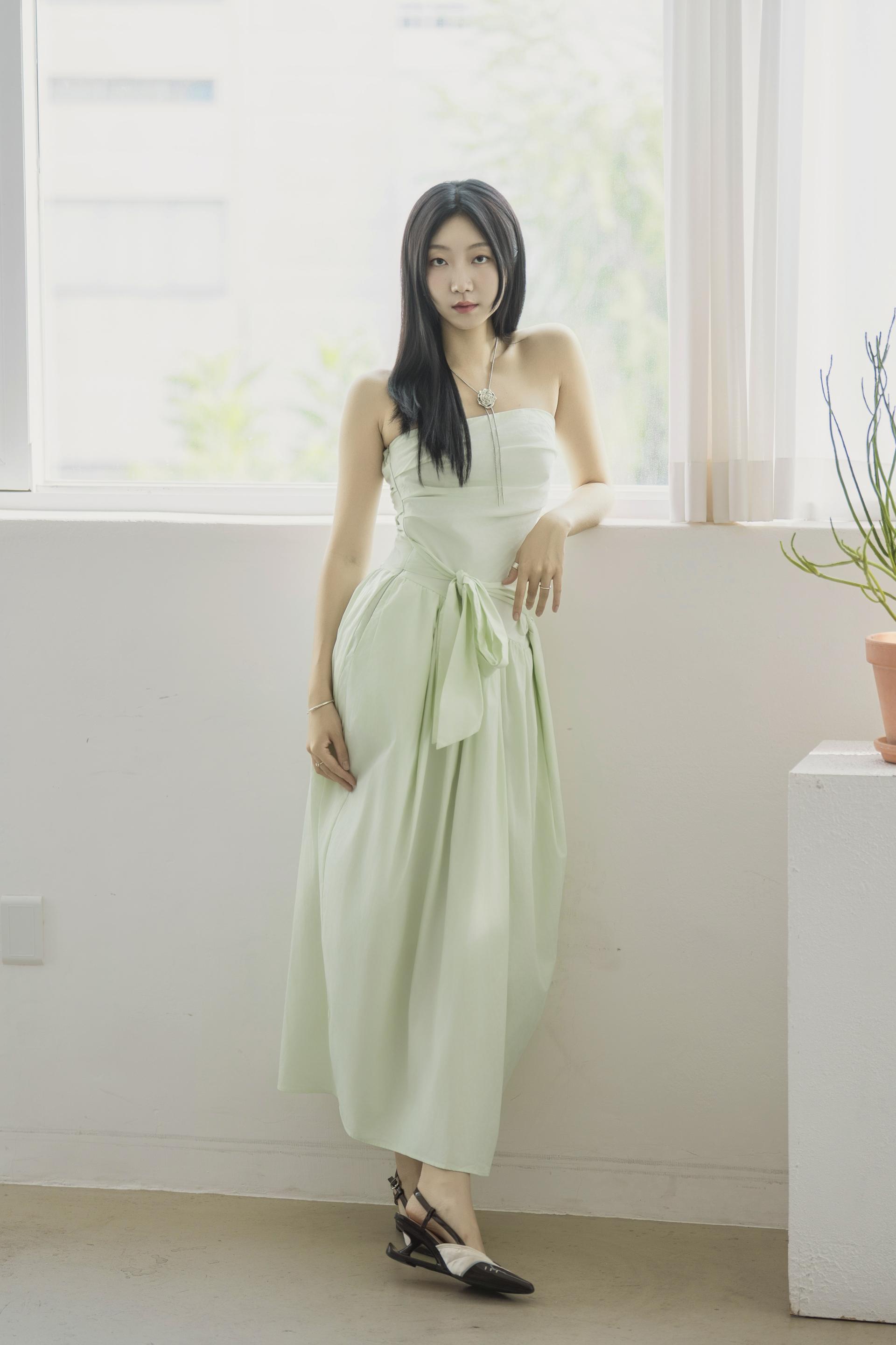 리본 웨이스트 벌룬 원피스