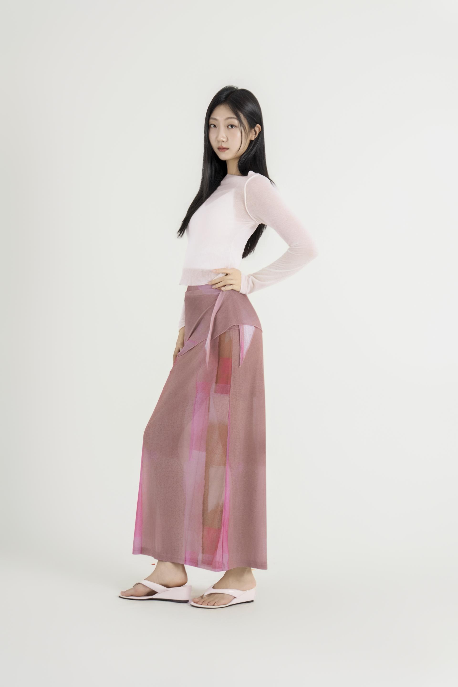 컬러 베일 랩 스커트