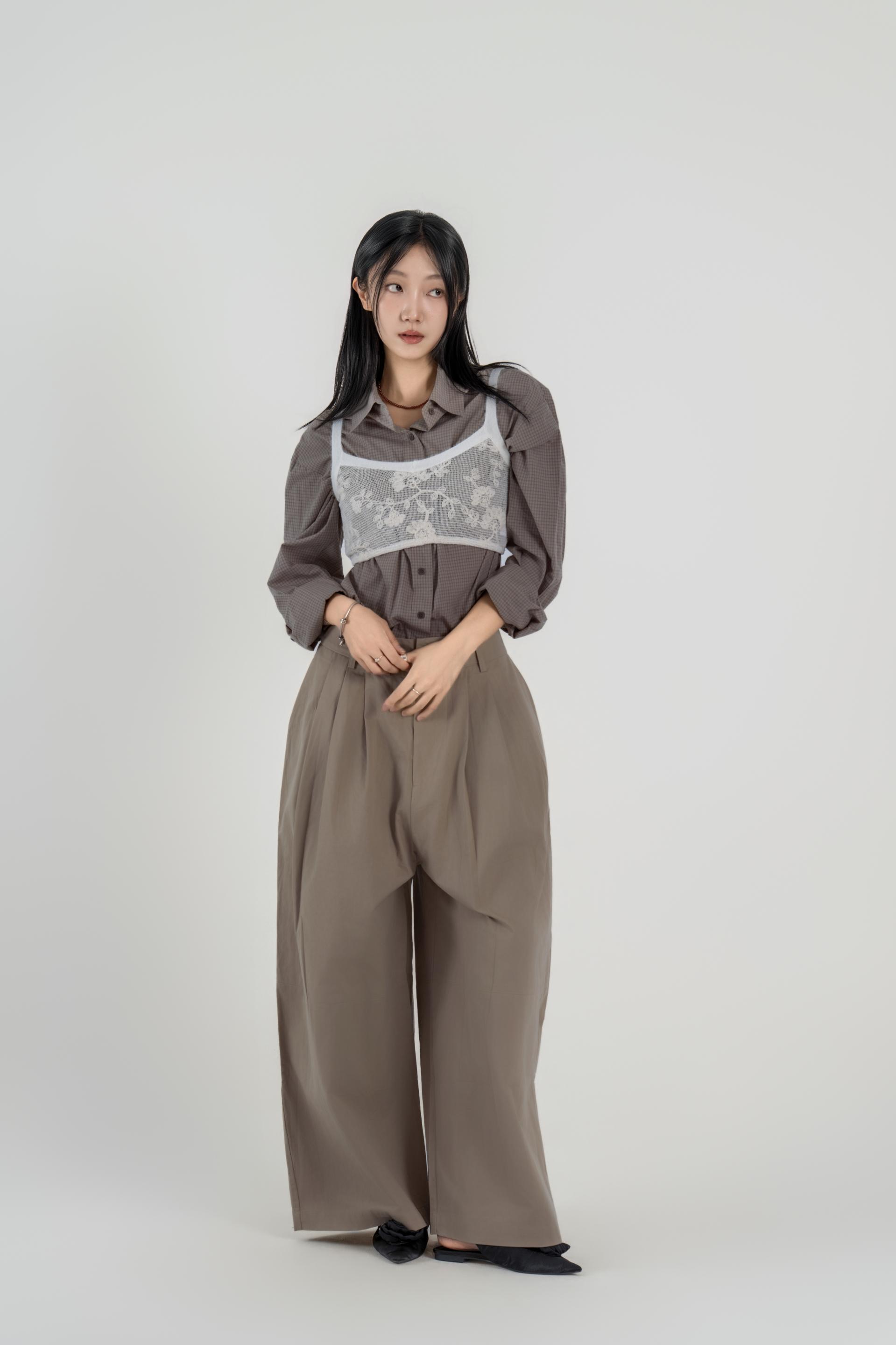 핀턱 볼륨 와이드 팬츠