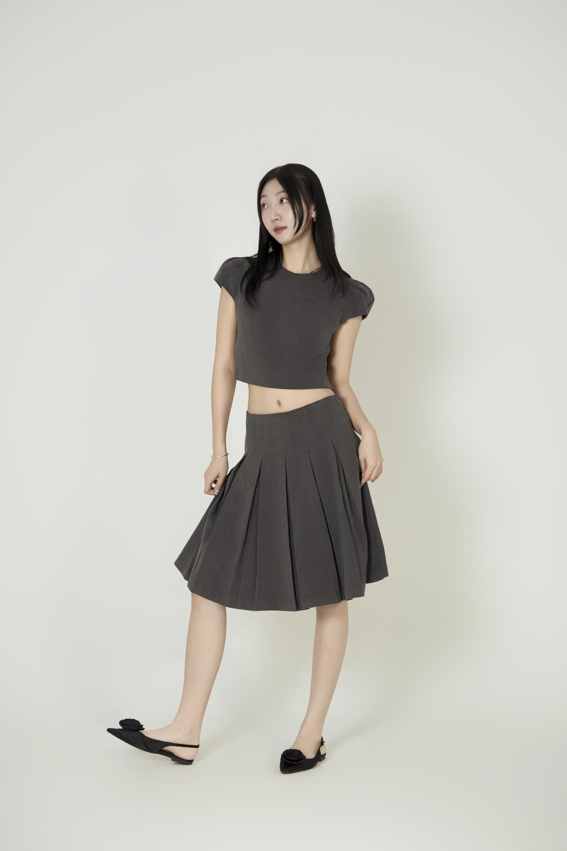 캡소매크 롭탑 플리츠스커트 셋업