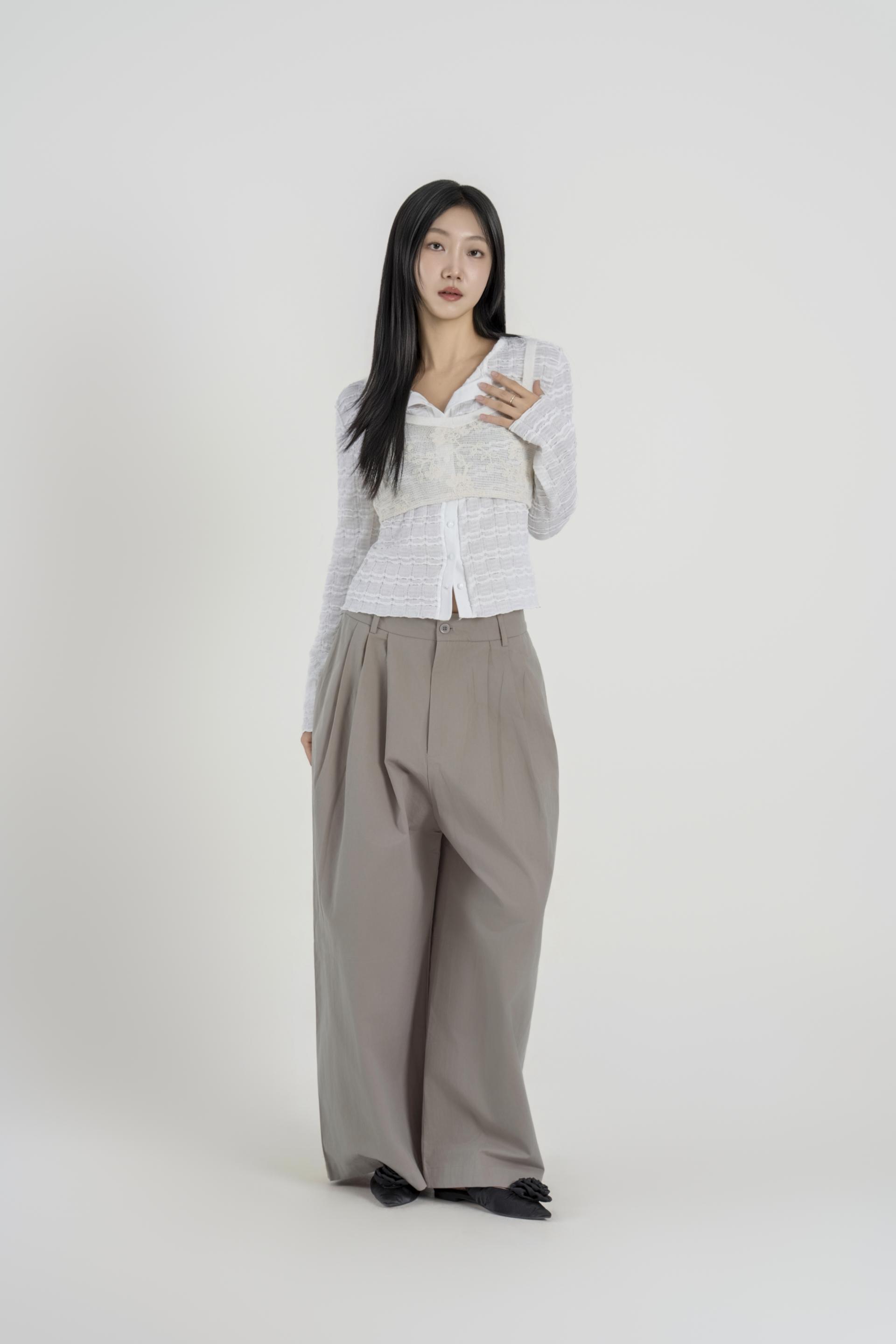 핀턱 볼륨 와이드 팬츠