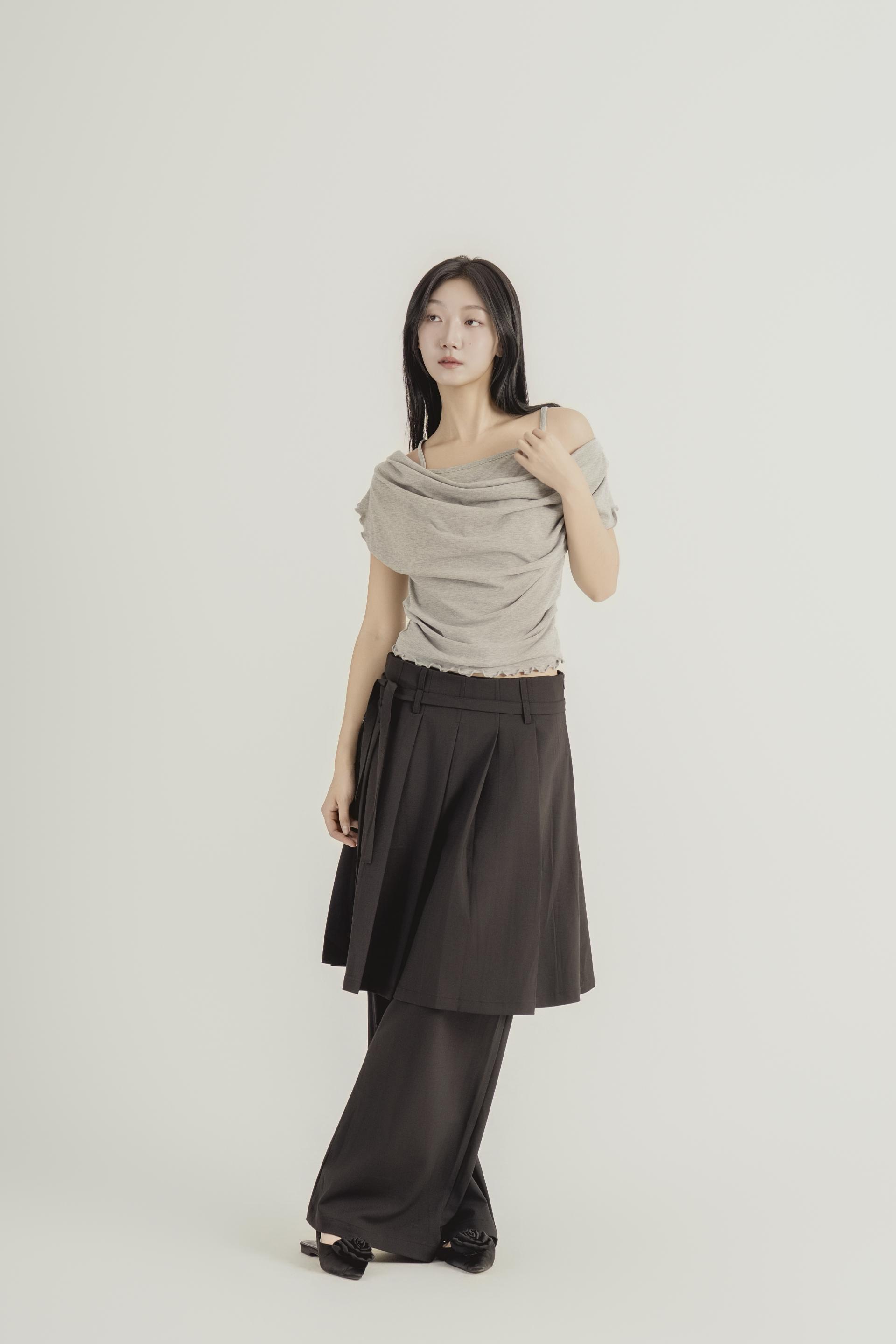 플리츠 레이어드 와이드 팬츠