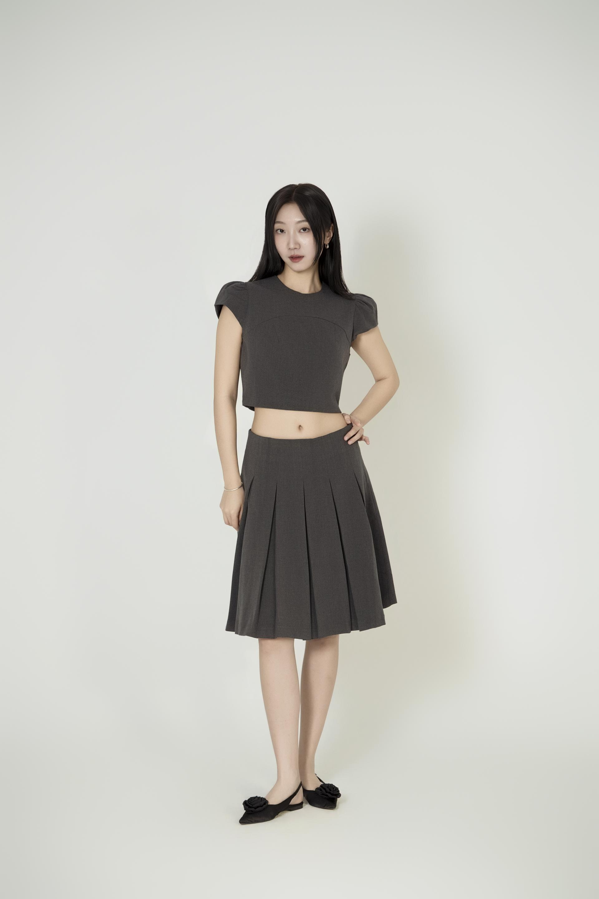 캡소매크 롭탑 플리츠스커트 셋업
