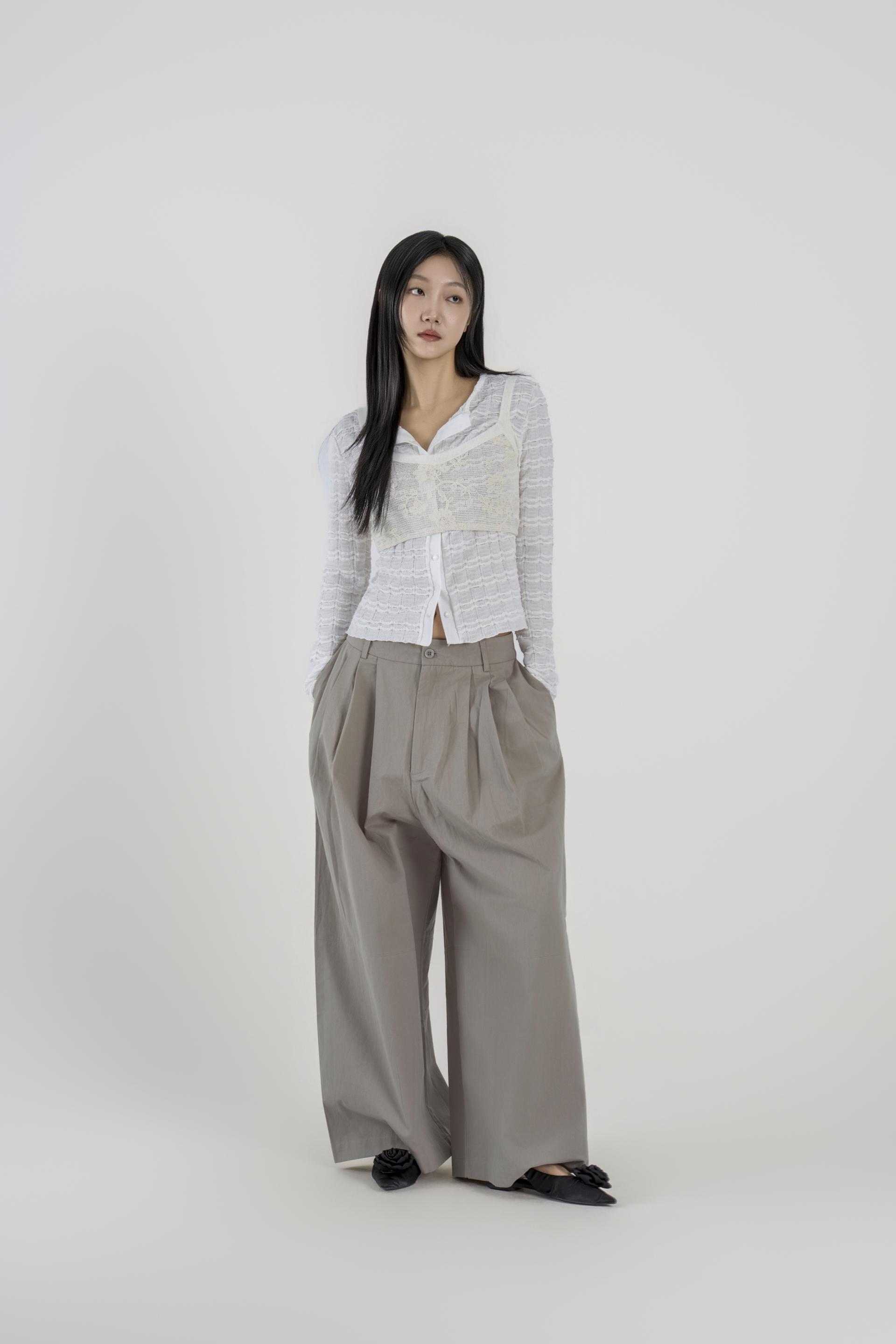 핀턱 볼륨 와이드 팬츠