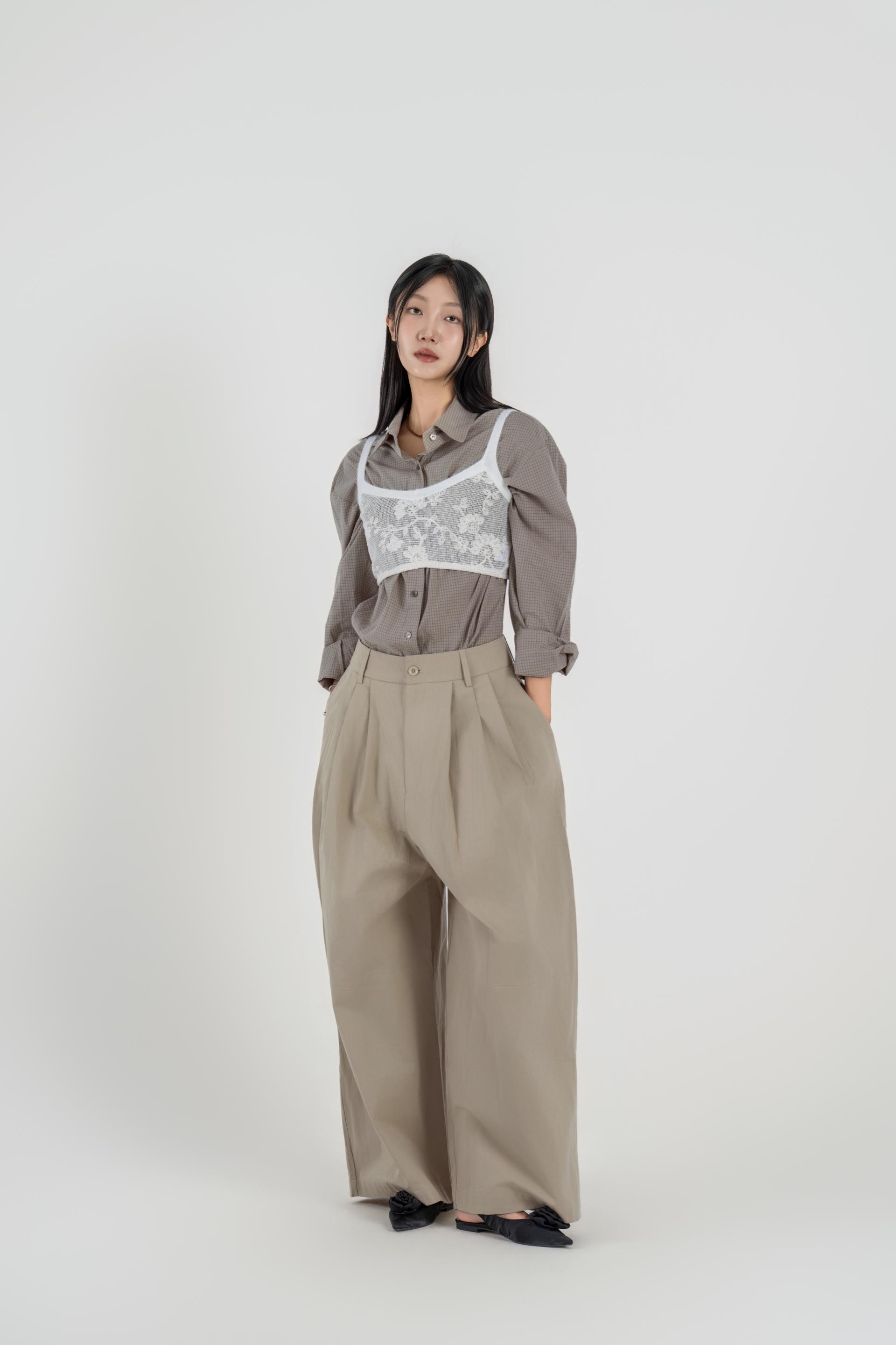 핀턱 볼륨 와이드 팬츠