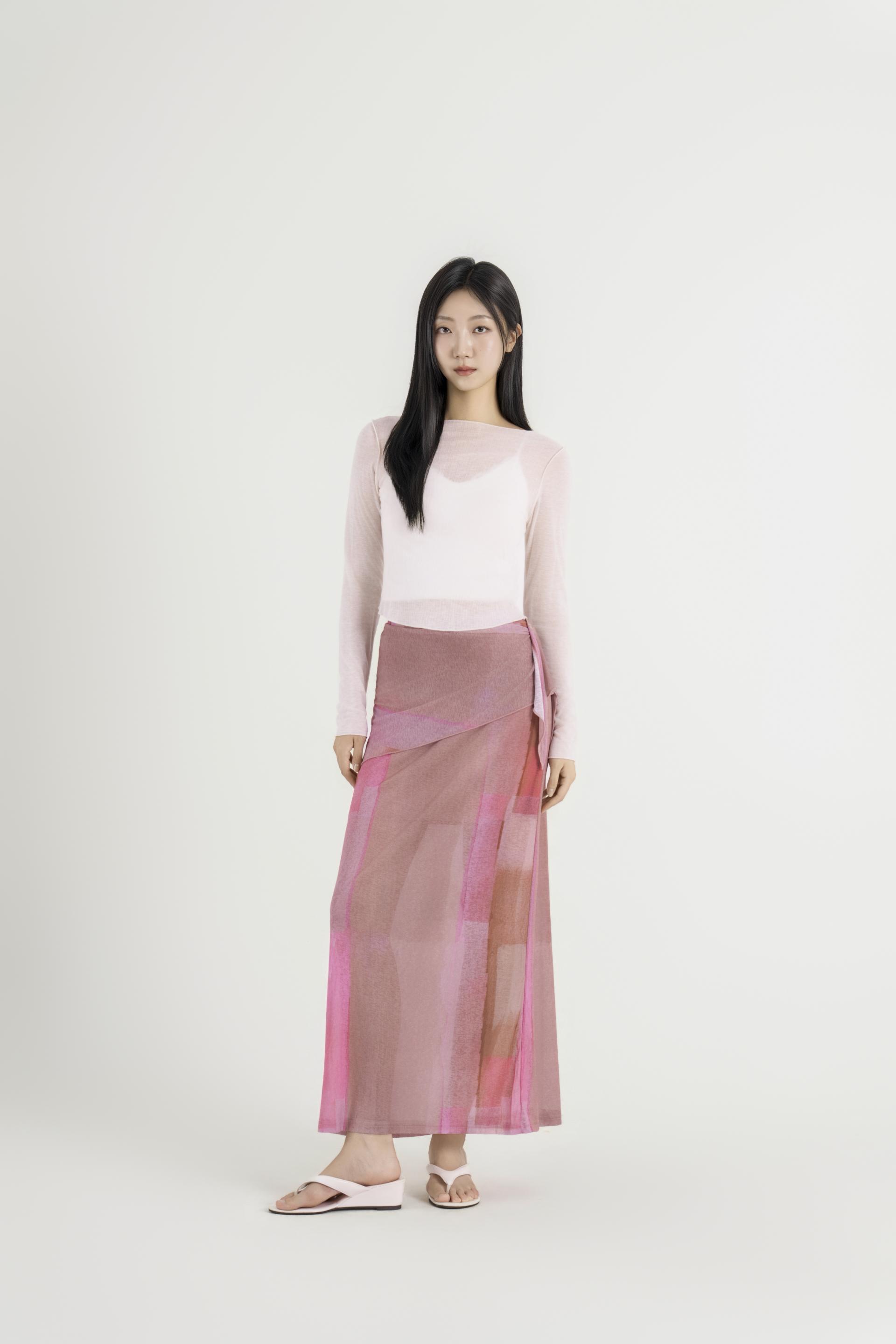컬러 베일 랩 스커트