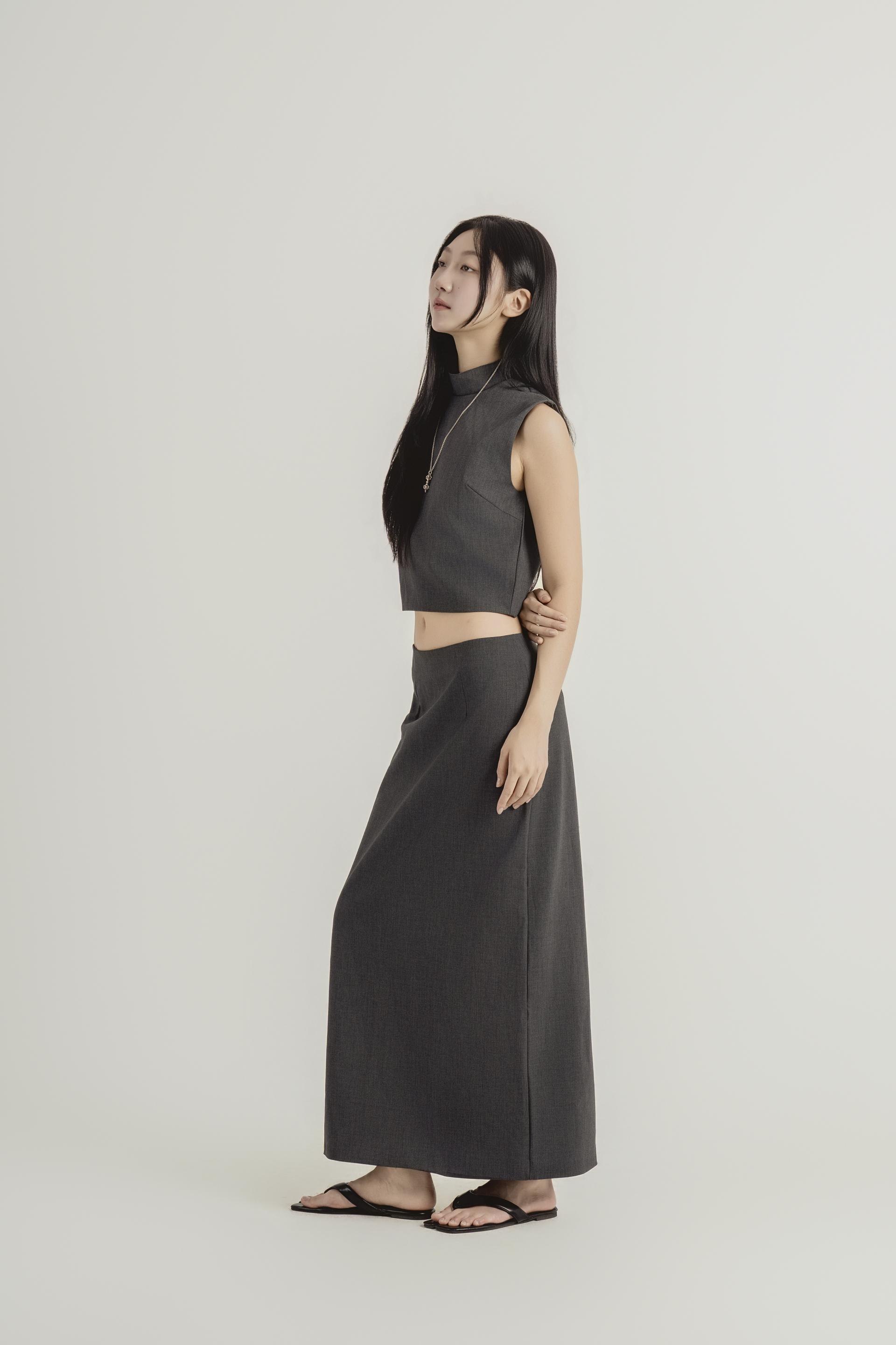 하이넥 크롭 롱 스커트 셋업