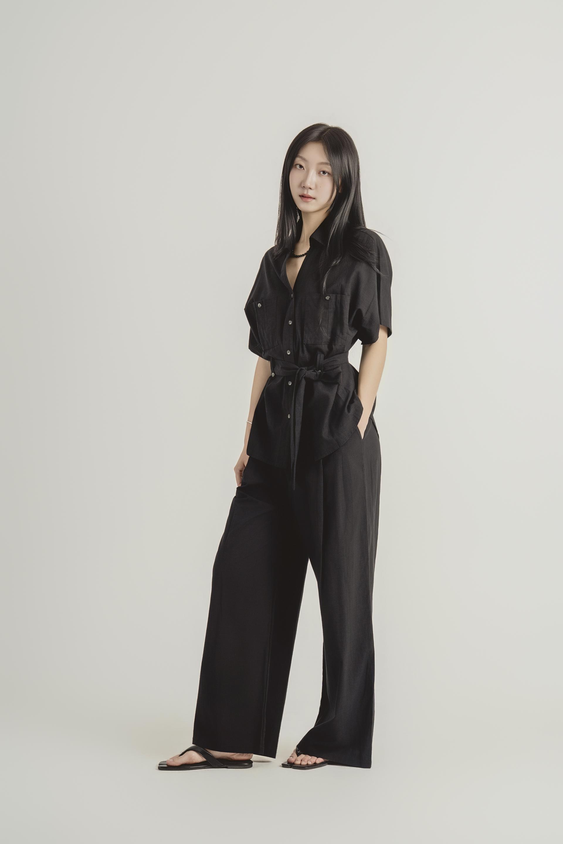 린넨 스트랩 셔츠 와이드 팬츠 셋업