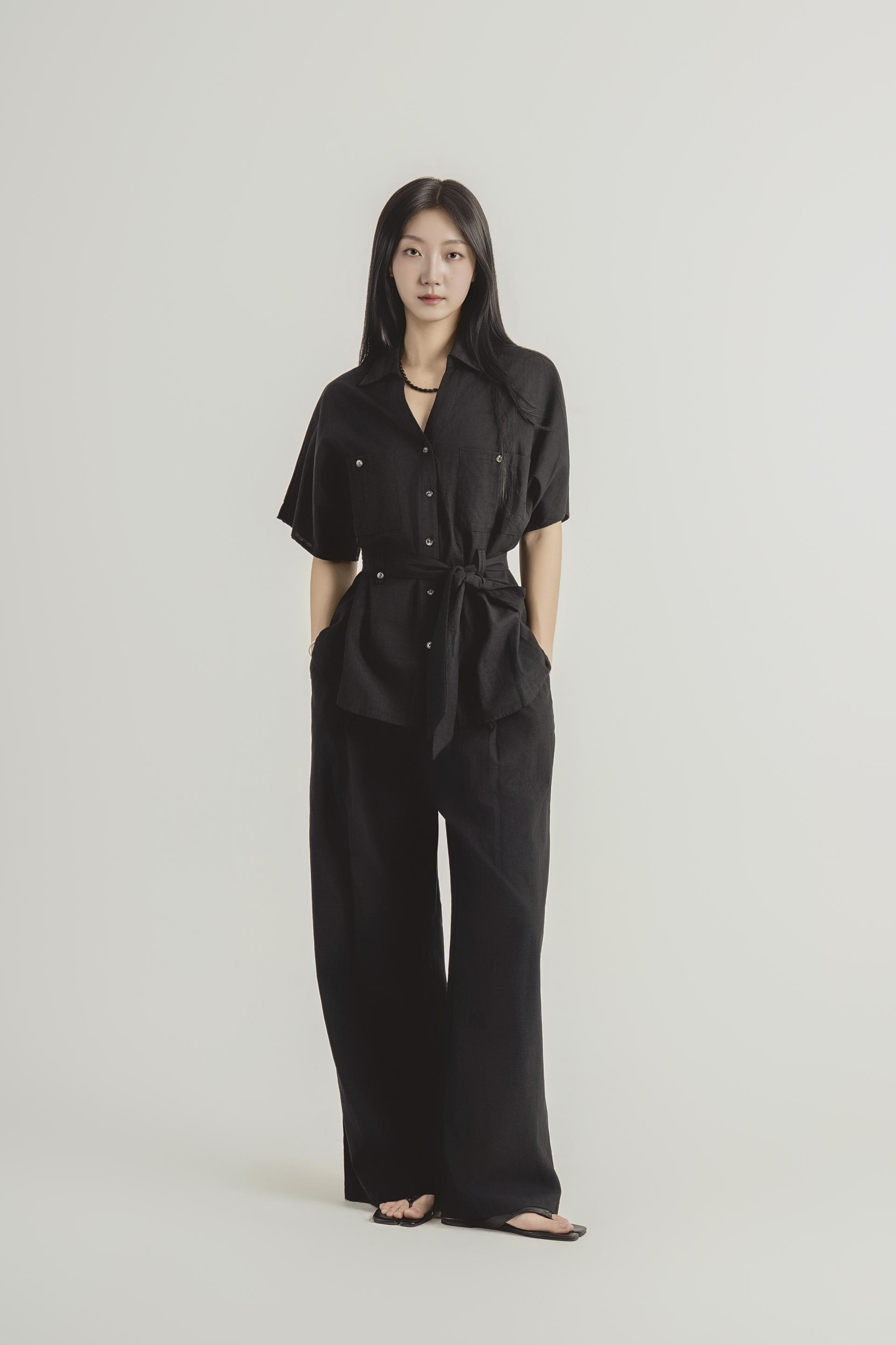 린넨 스트랩 셔츠 와이드 팬츠 셋업