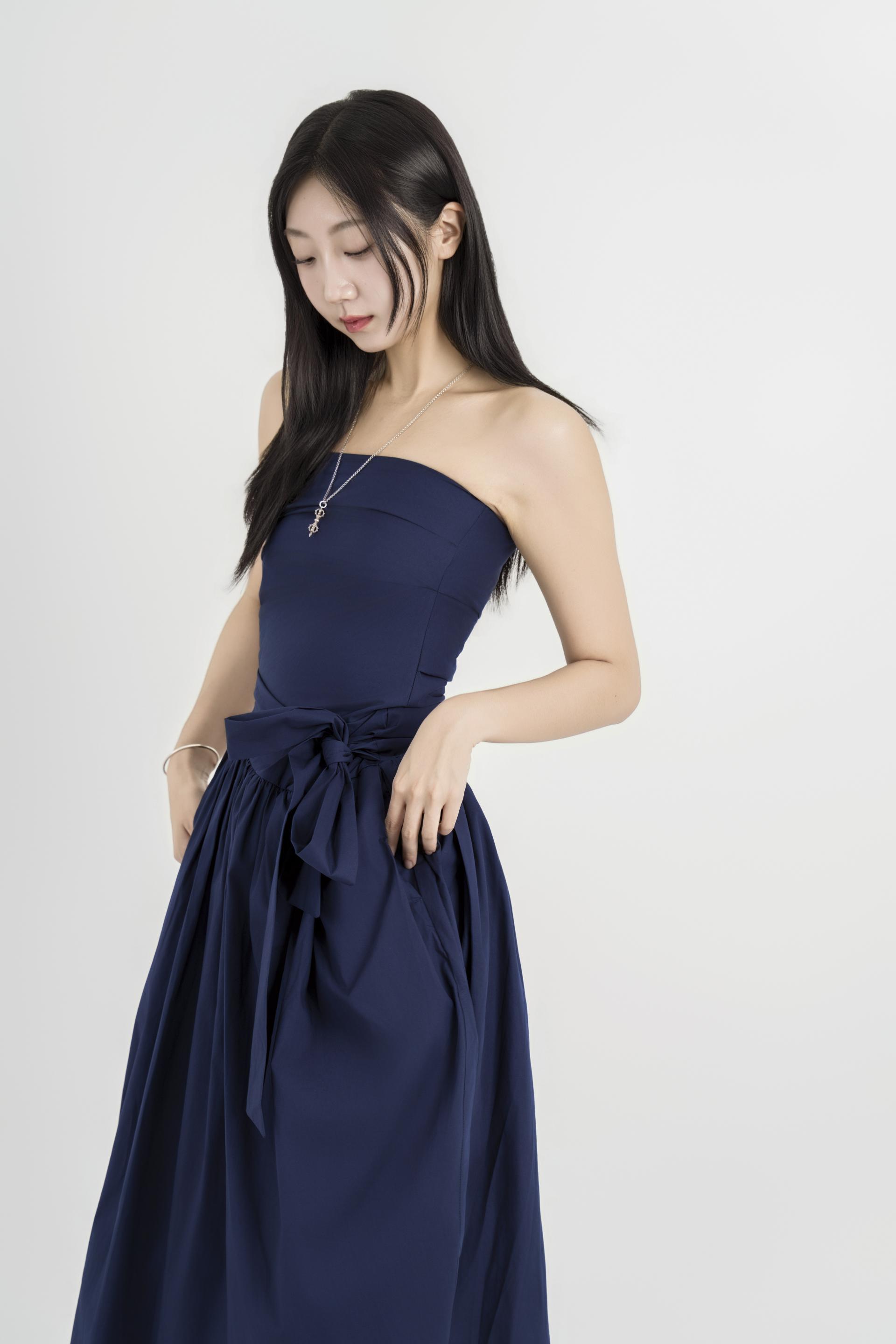 리본 웨이스트 벌룬 원피스