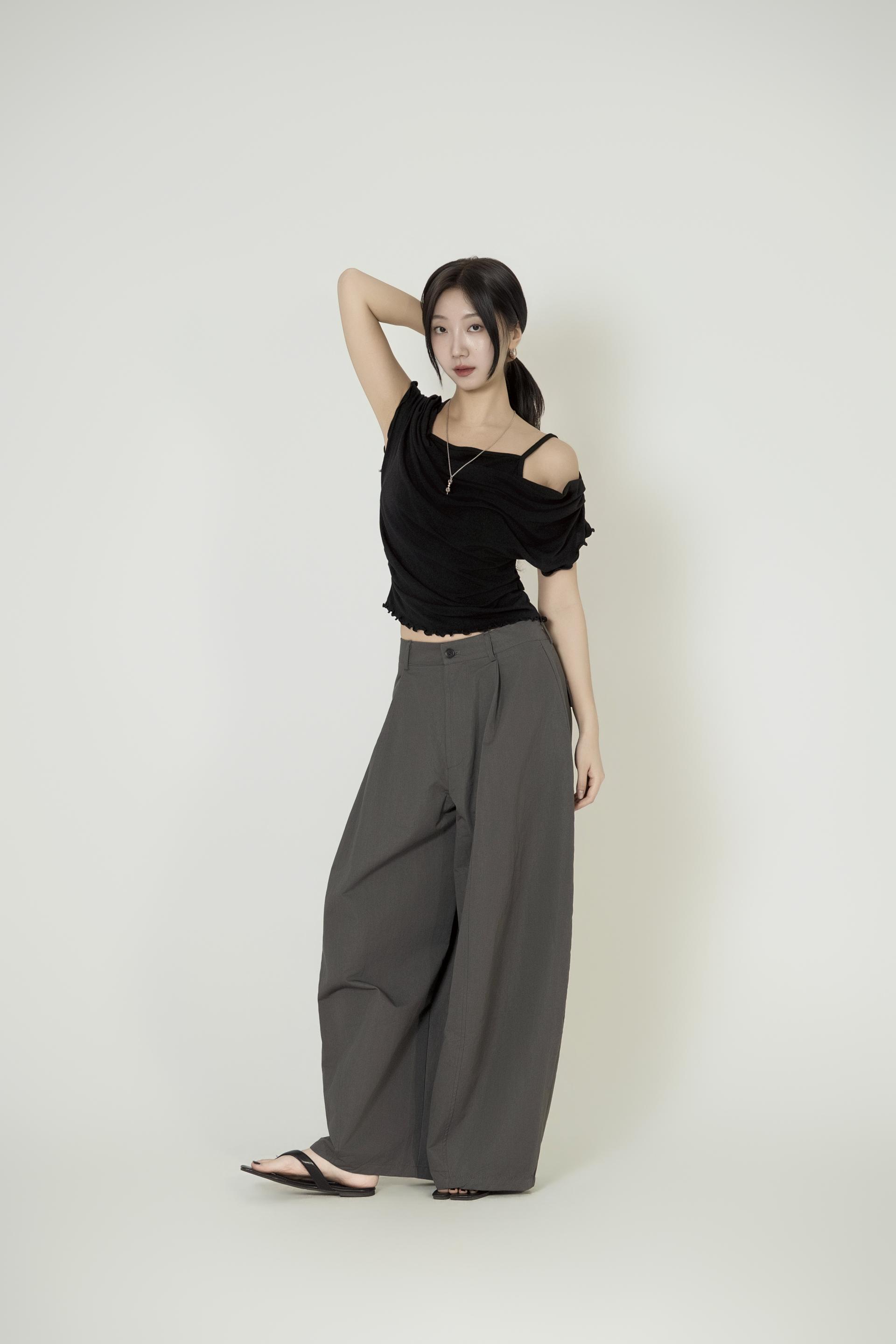 배색 리본칼라 크롭 투피스 복제