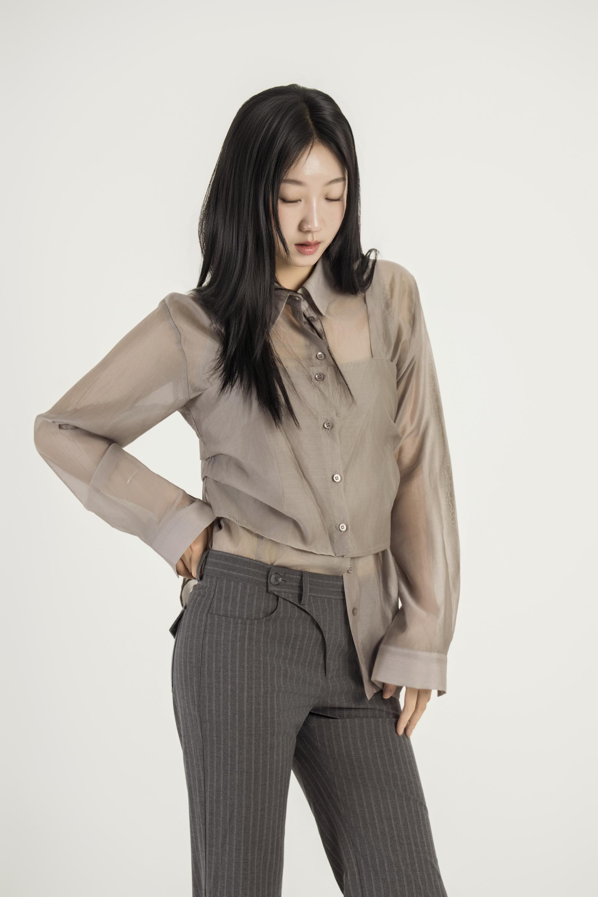 시스루 패널 레이어드 셔츠