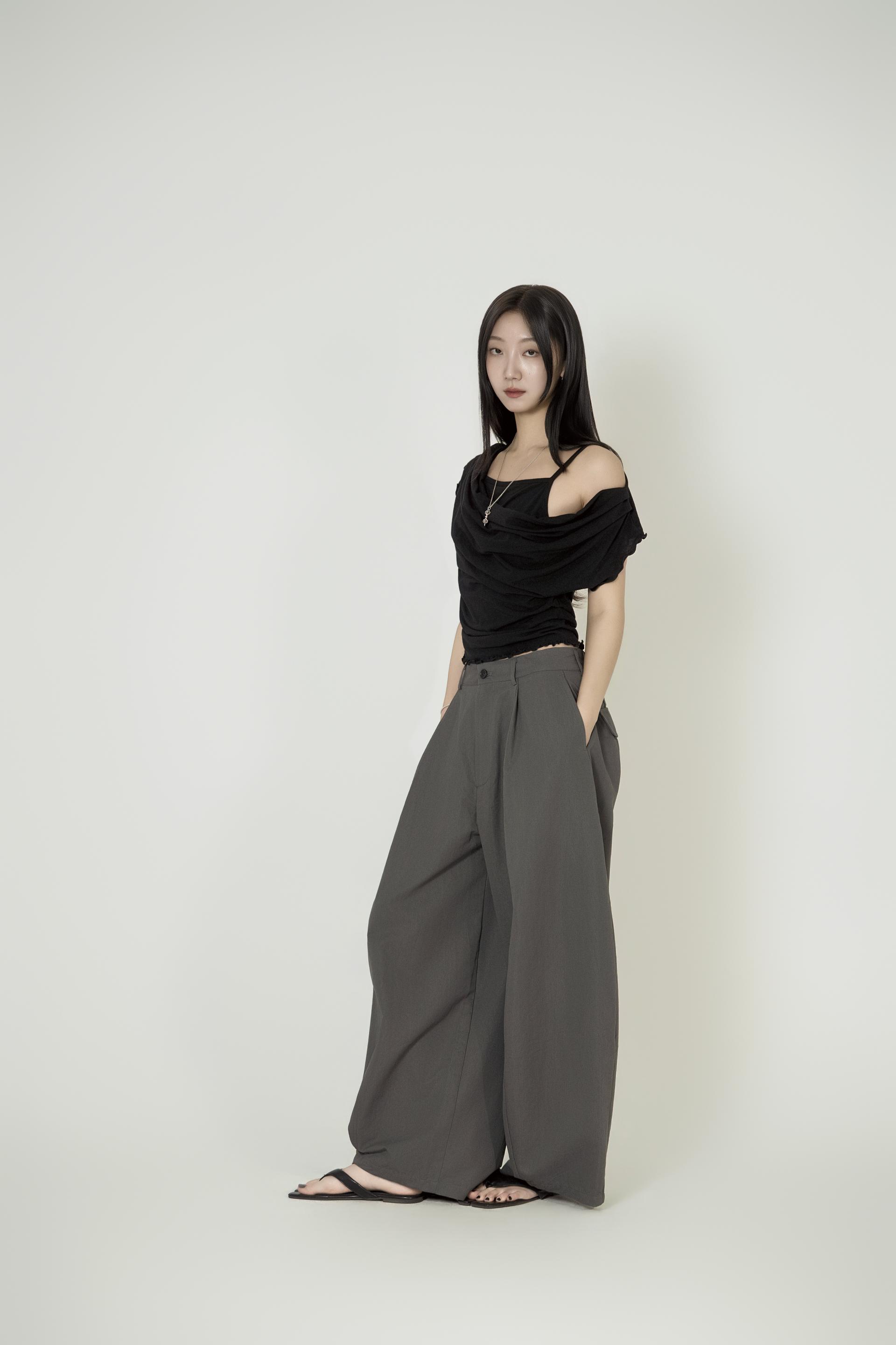 핀턱 와이드 롱 팬츠