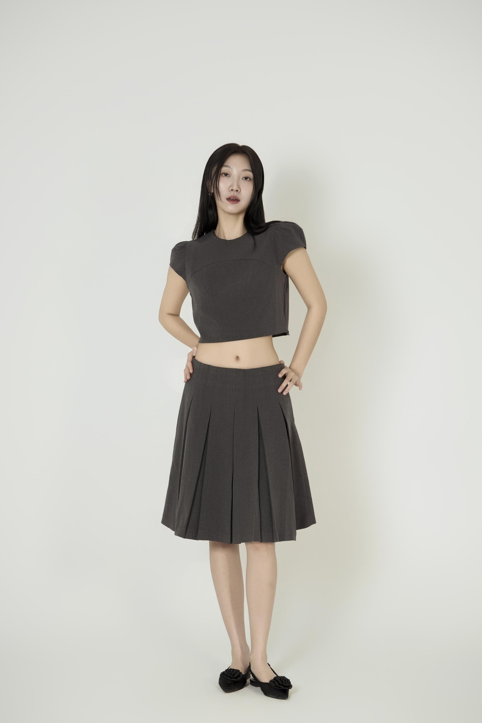 캡소매크 롭탑 플리츠스커트 셋업